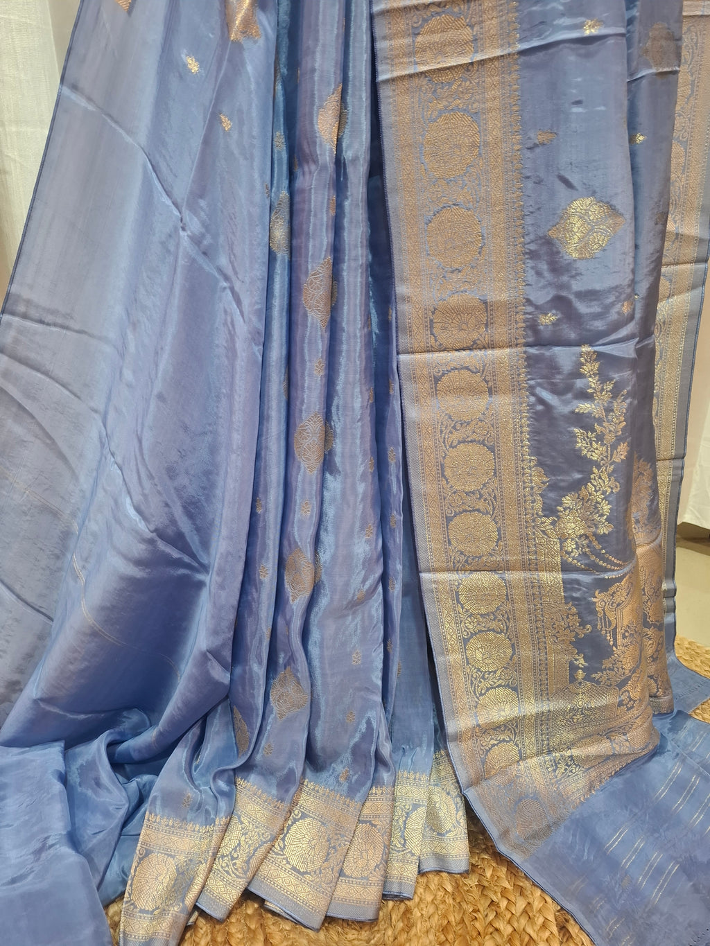 Powder Blue Premium semi-katan silk Banarasi saree