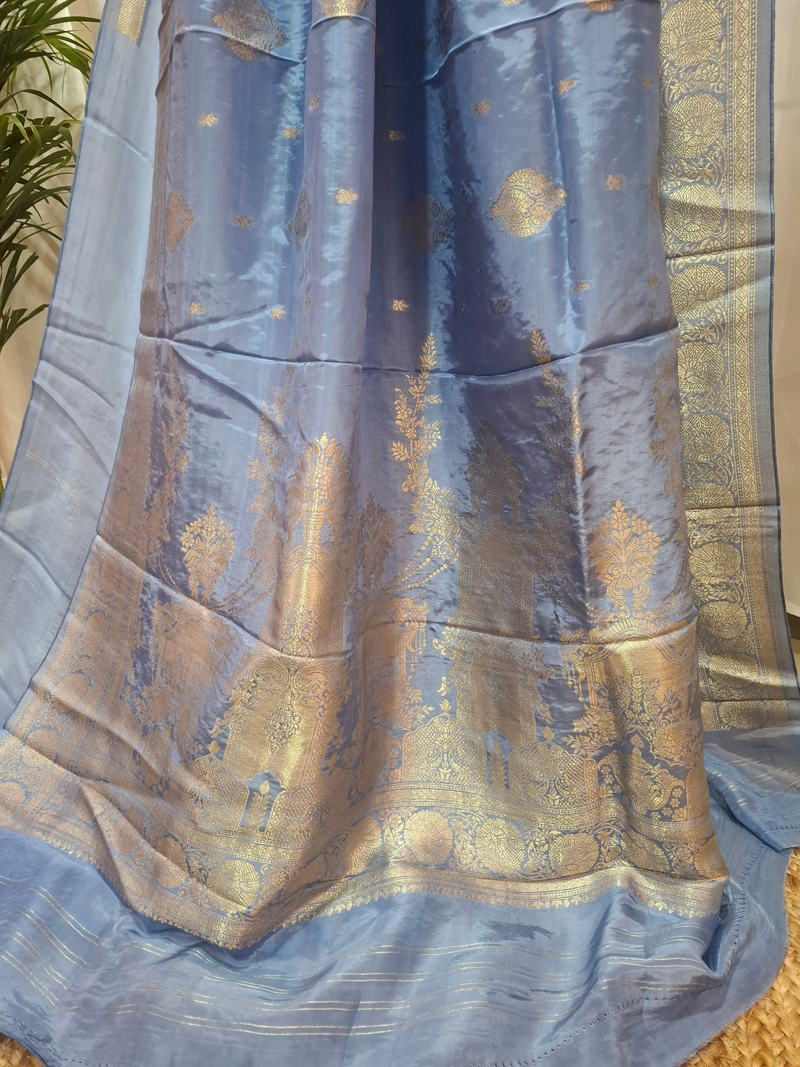 Powder Blue Premium semi-katan silk Banarasi saree