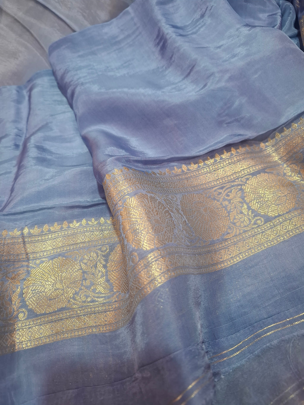 Powder Blue Premium semi-katan silk Banarasi saree