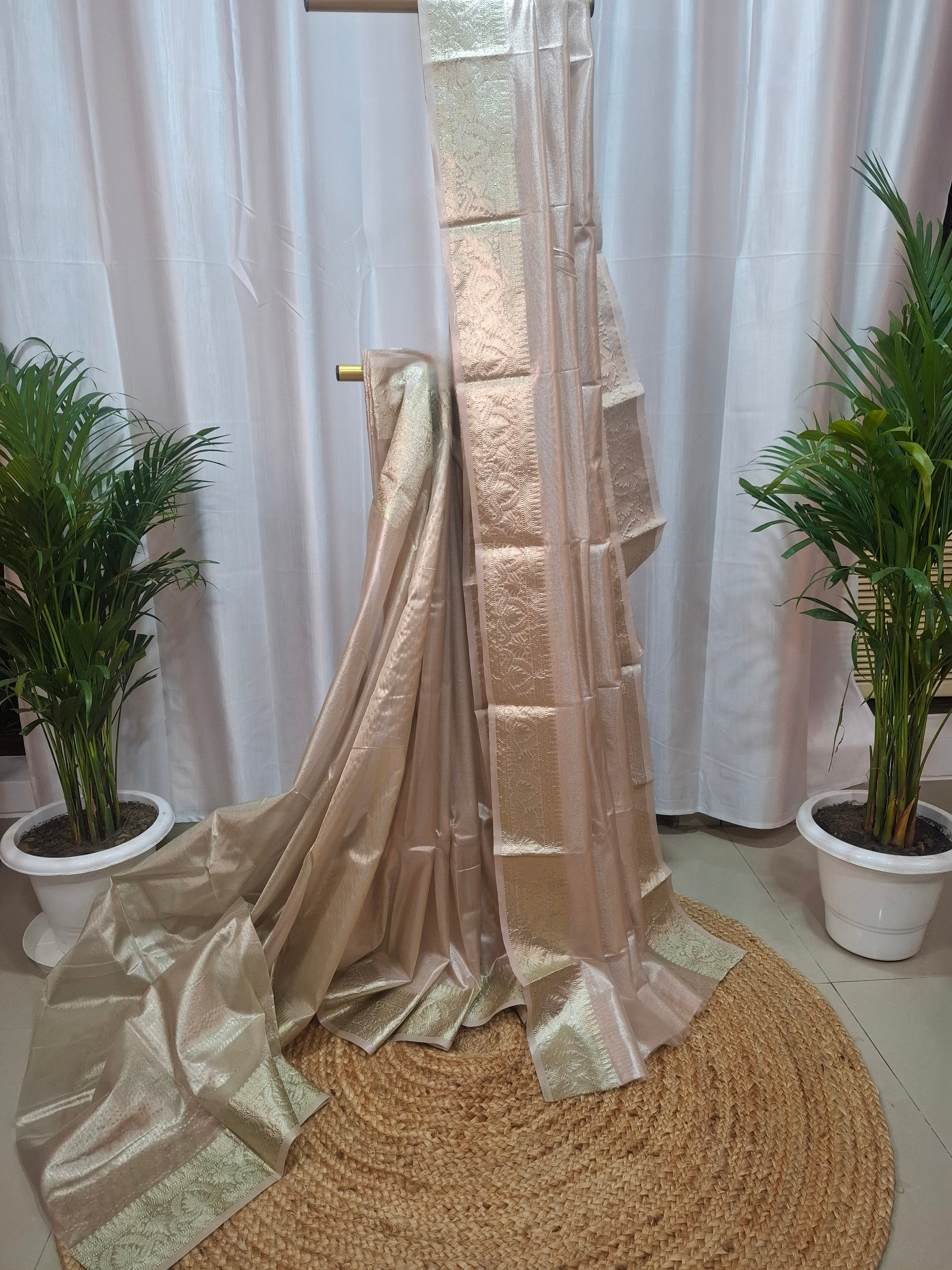 Ivory Gold Banarasi Tissue Silk Saree