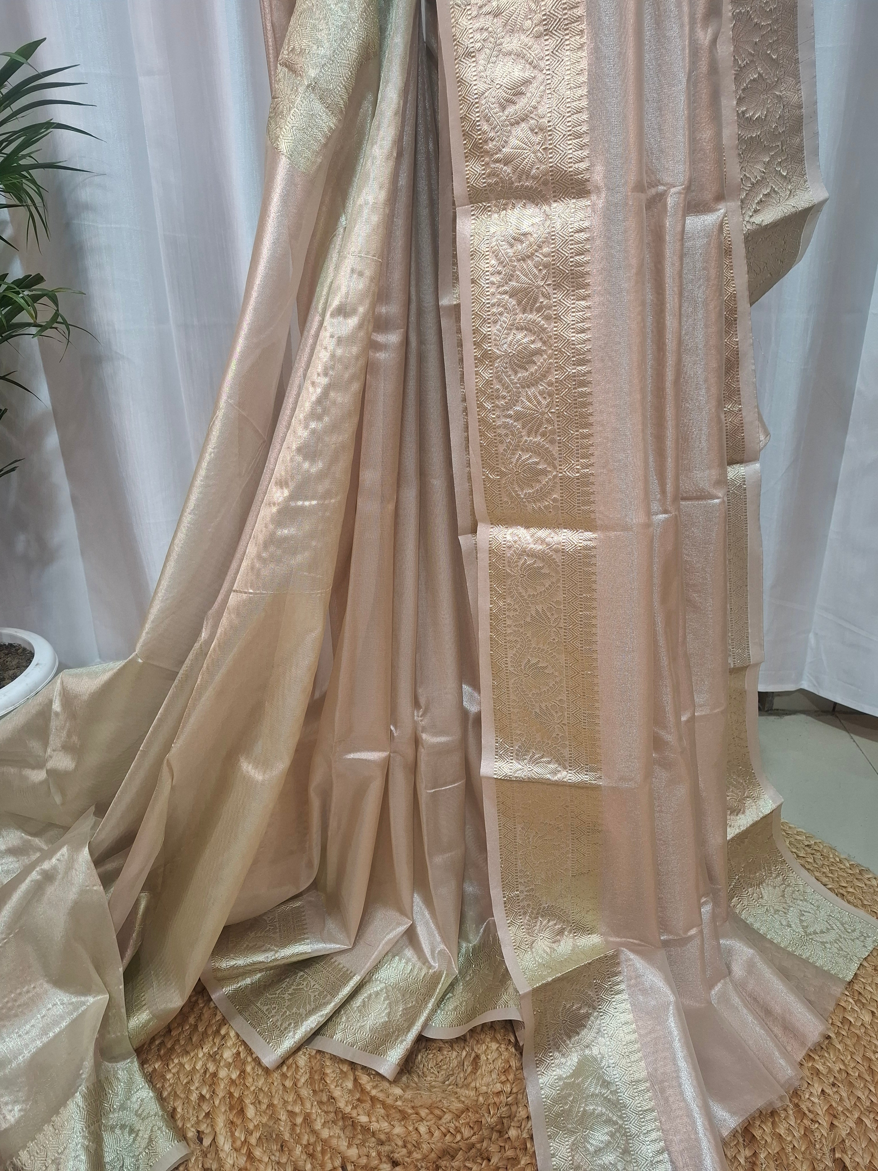 Ivory Gold Banarasi Tissue Silk Saree
