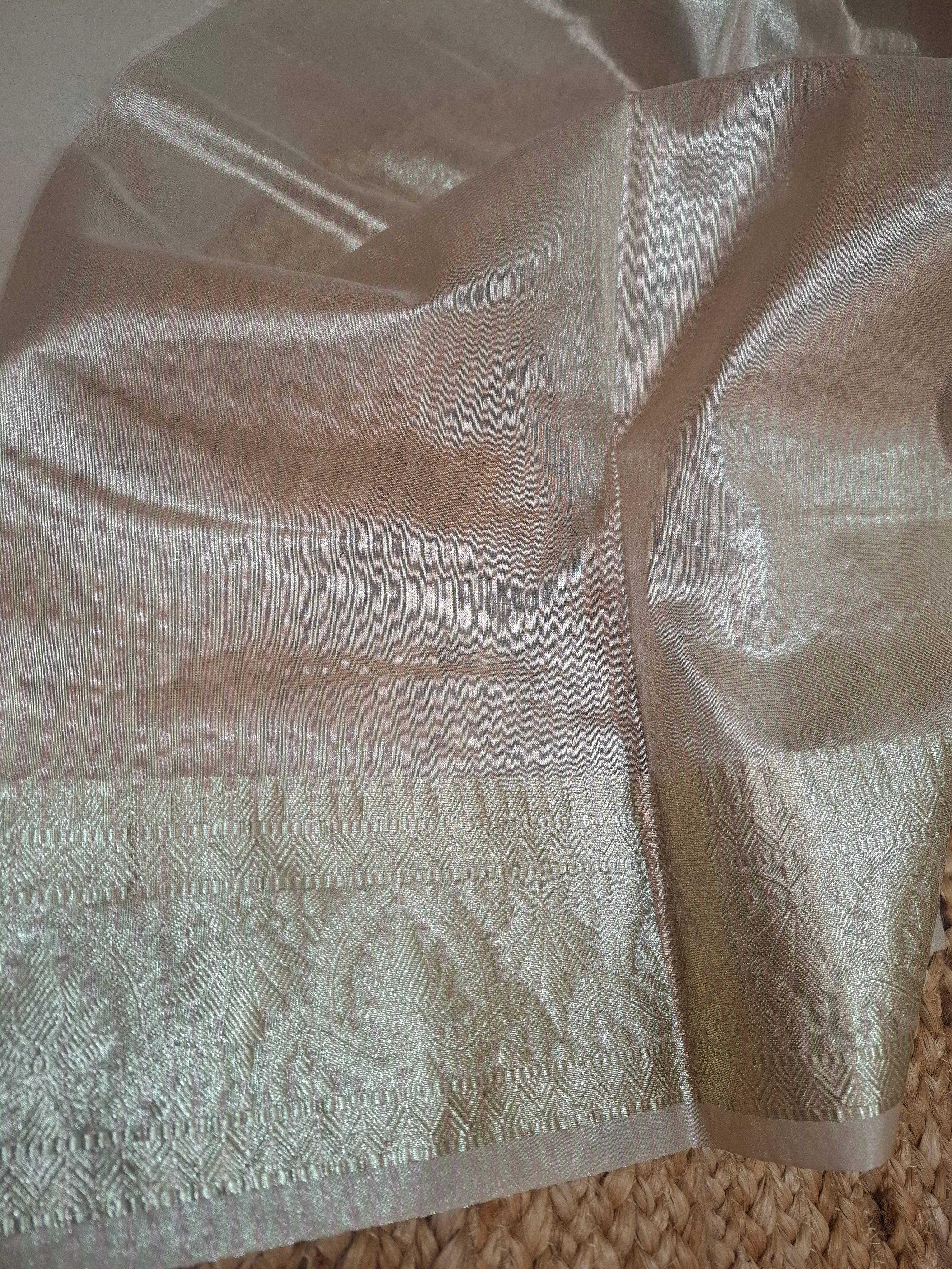 Ivory Gold Banarasi Tissue Silk Saree
