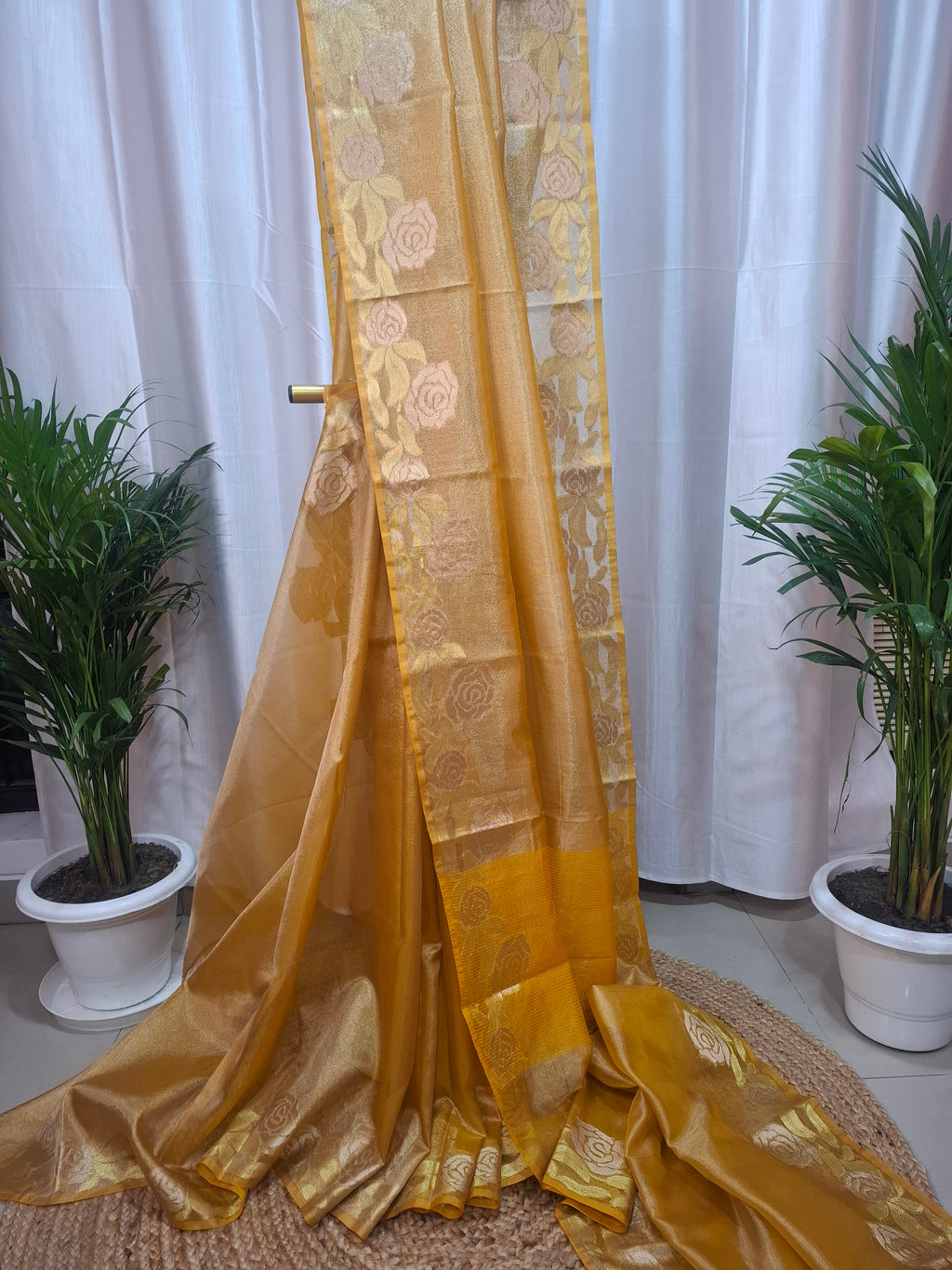 Yellow premium Tissue silk Banarasi saree