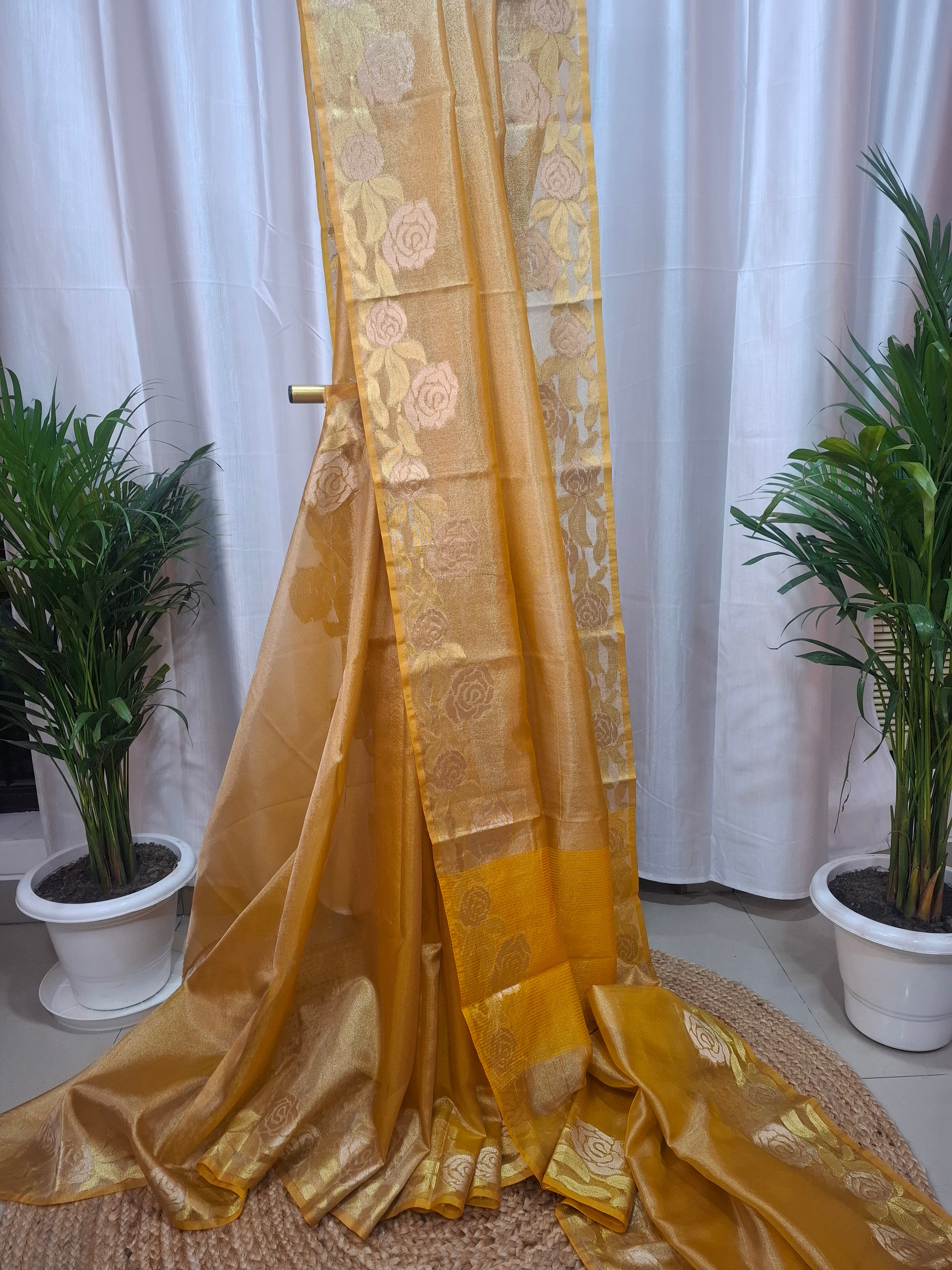 Yellow premium Tissue silk Banarasi saree