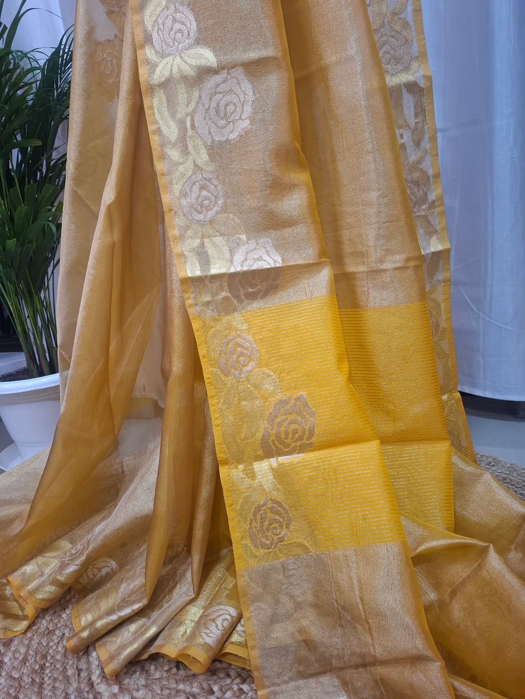 Yellow premium Tissue silk Banarasi saree