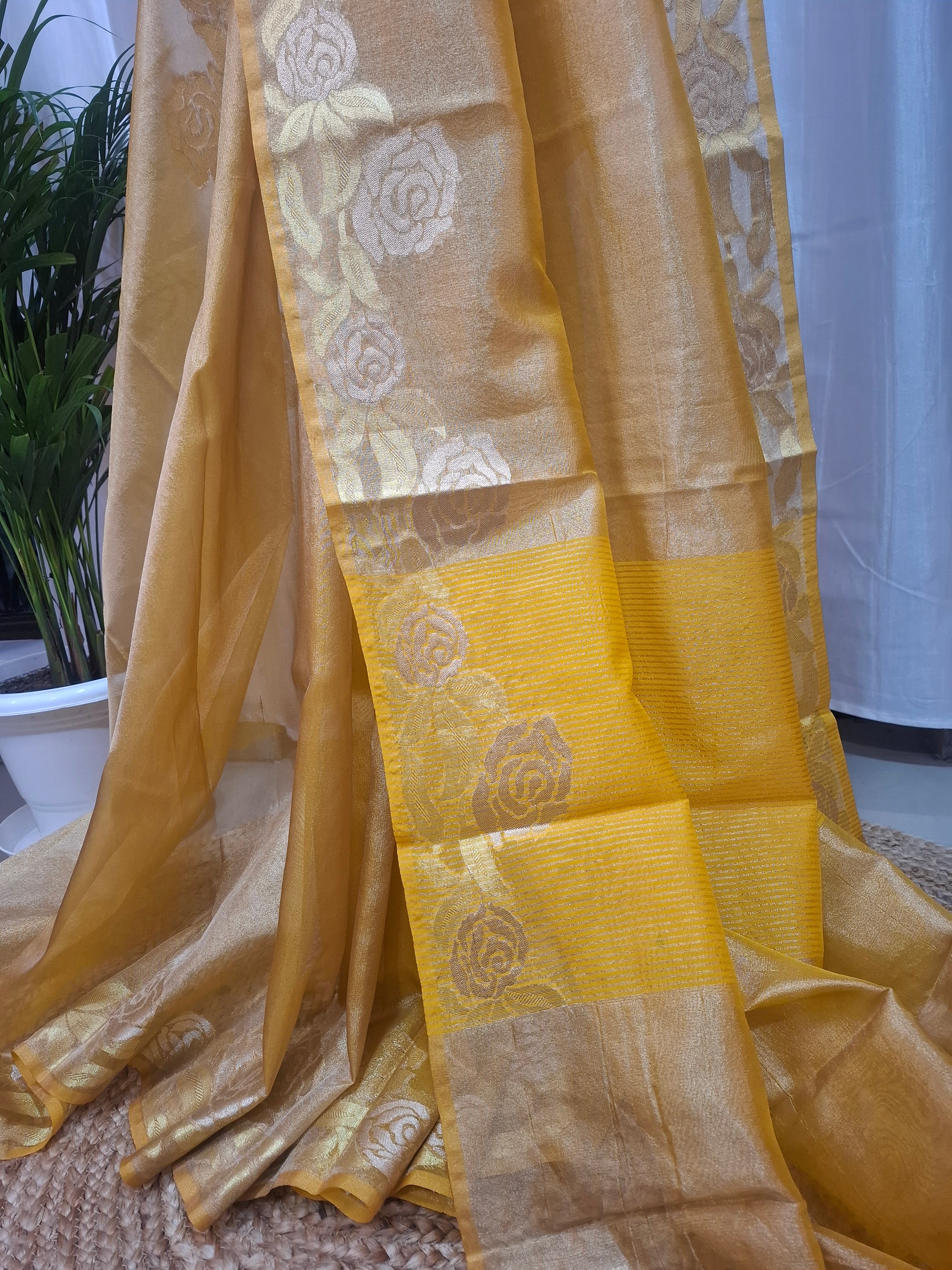 Yellow premium Tissue silk Banarasi saree