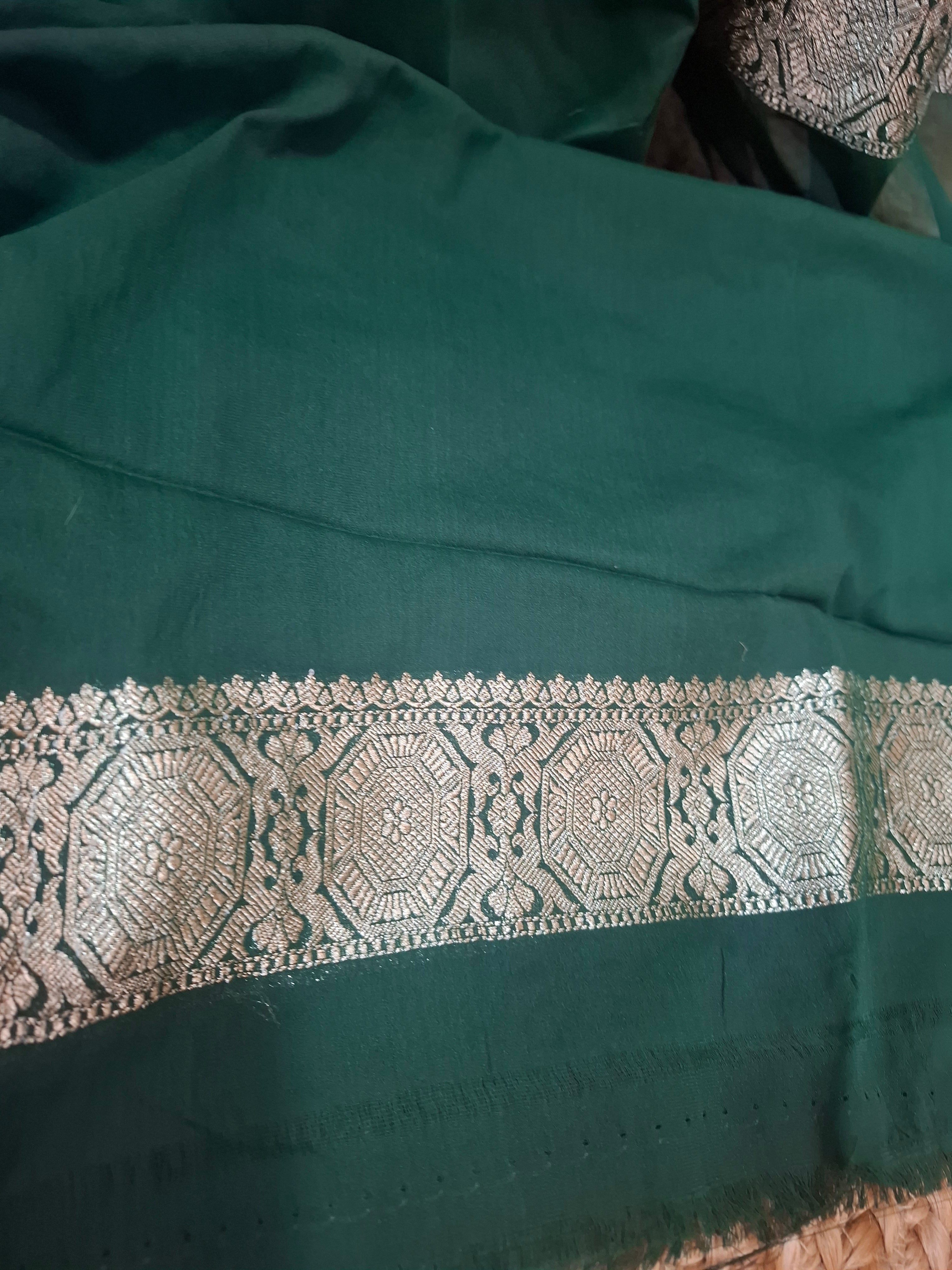 Wine-green Khaddi Georgette banarasi saree