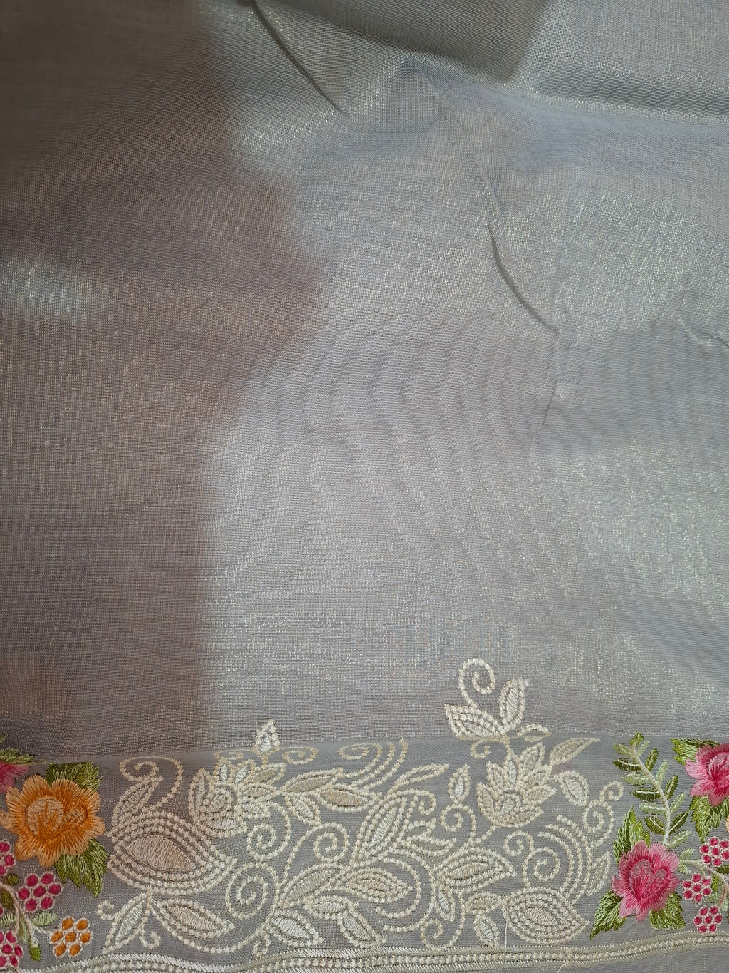 Grey Kora Tissue Banarasi silk embroidered saree