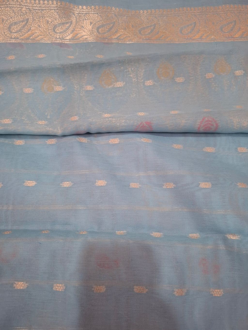Sky Blue Banarasi cotton silk meenakari saree