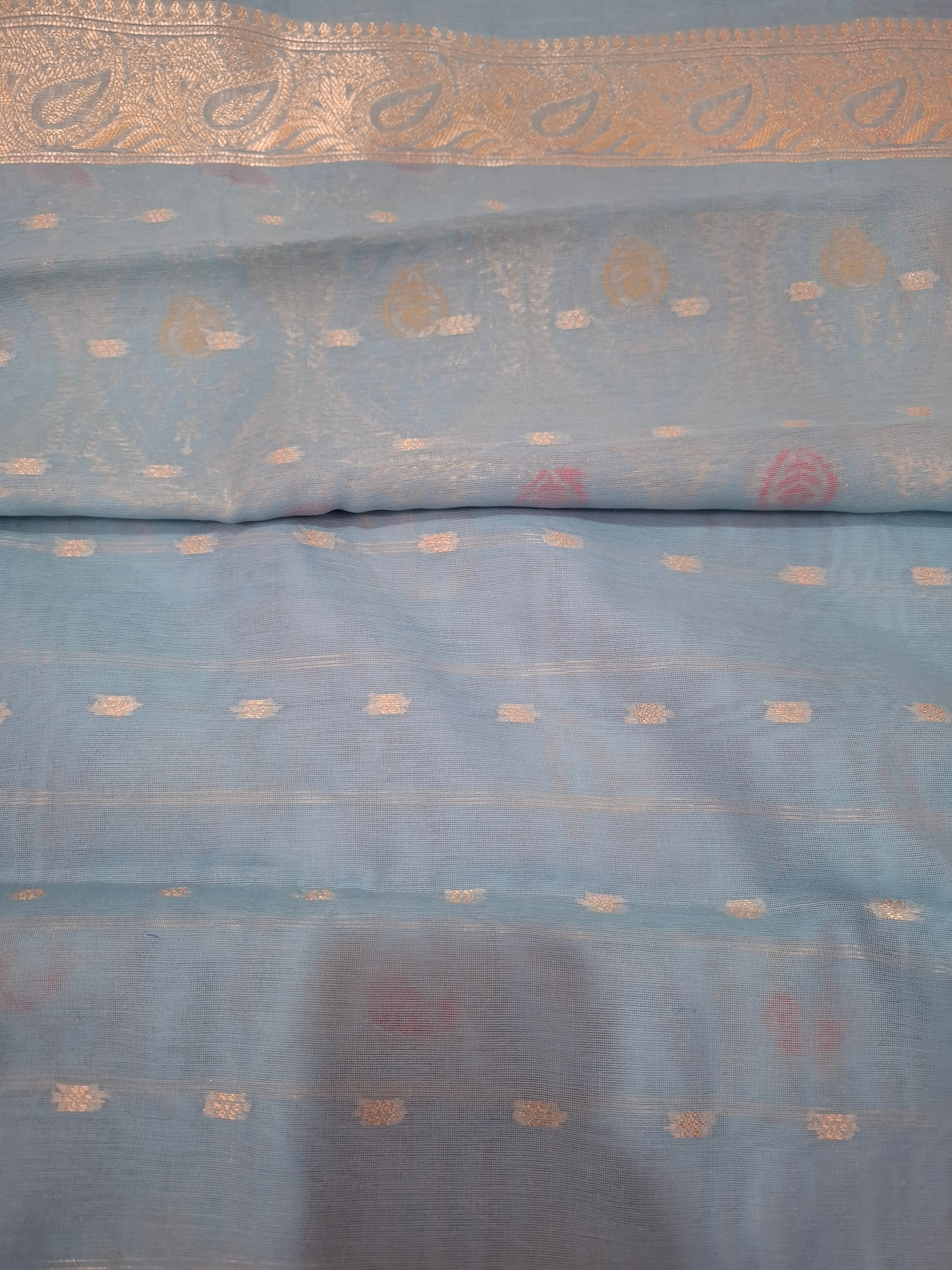 Sky Blue Banarasi cotton silk meenakari saree