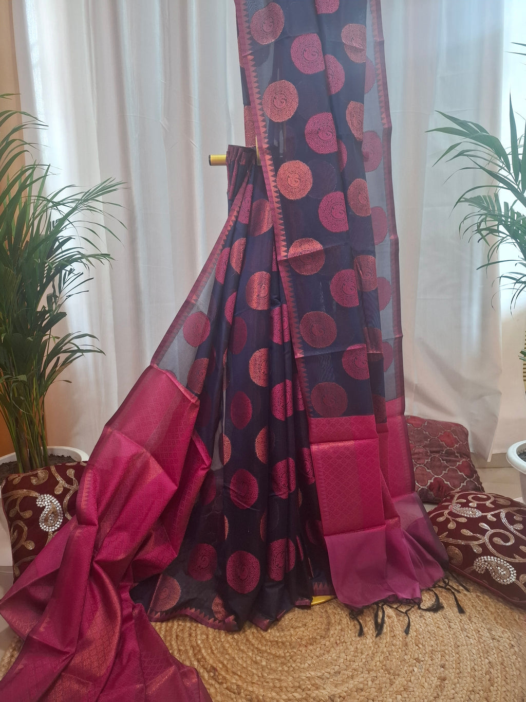 Navy cotton silk gola buta Banarasi saree