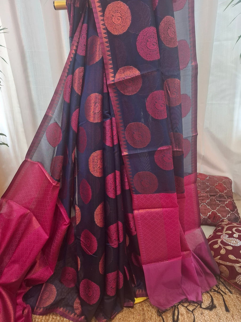 Navy cotton silk gola buta Banarasi saree