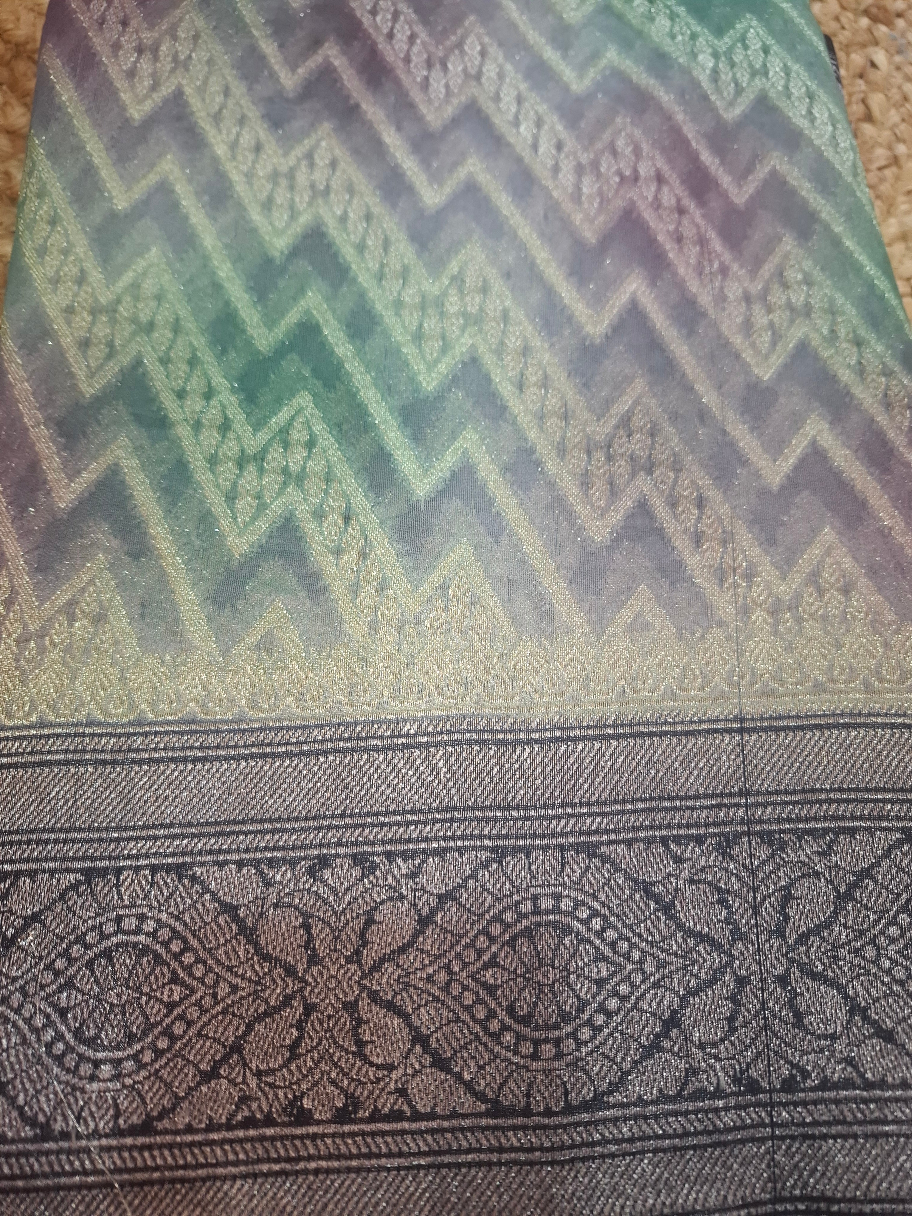 Shades of Green Kora Tissue silk jacquard weaving Banarasi saree
