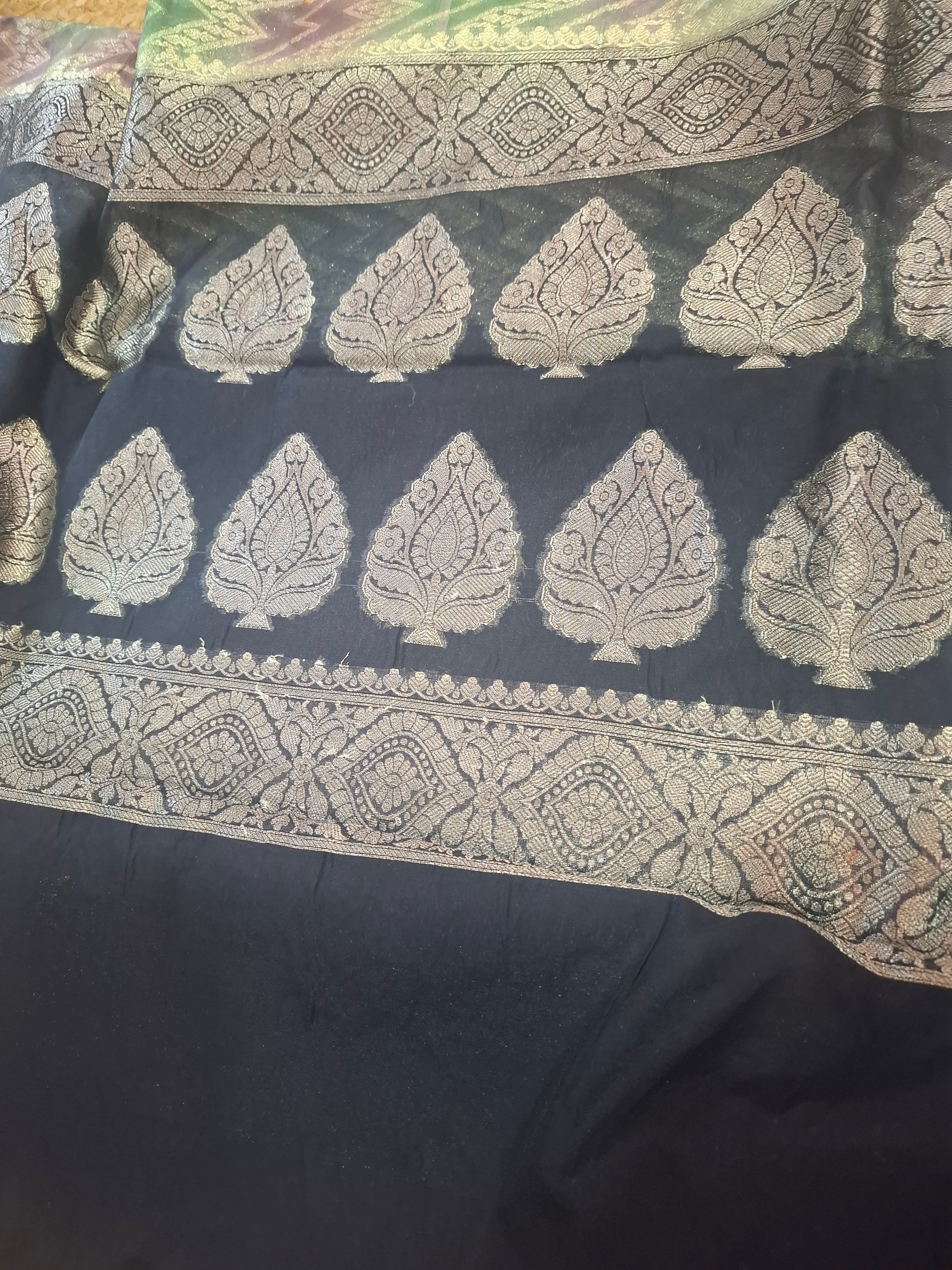 Shades of Green Kora Tissue silk jacquard weaving Banarasi saree