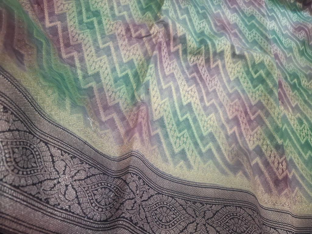 Shades of Green Kora Tissue silk jacquard weaving Banarasi saree