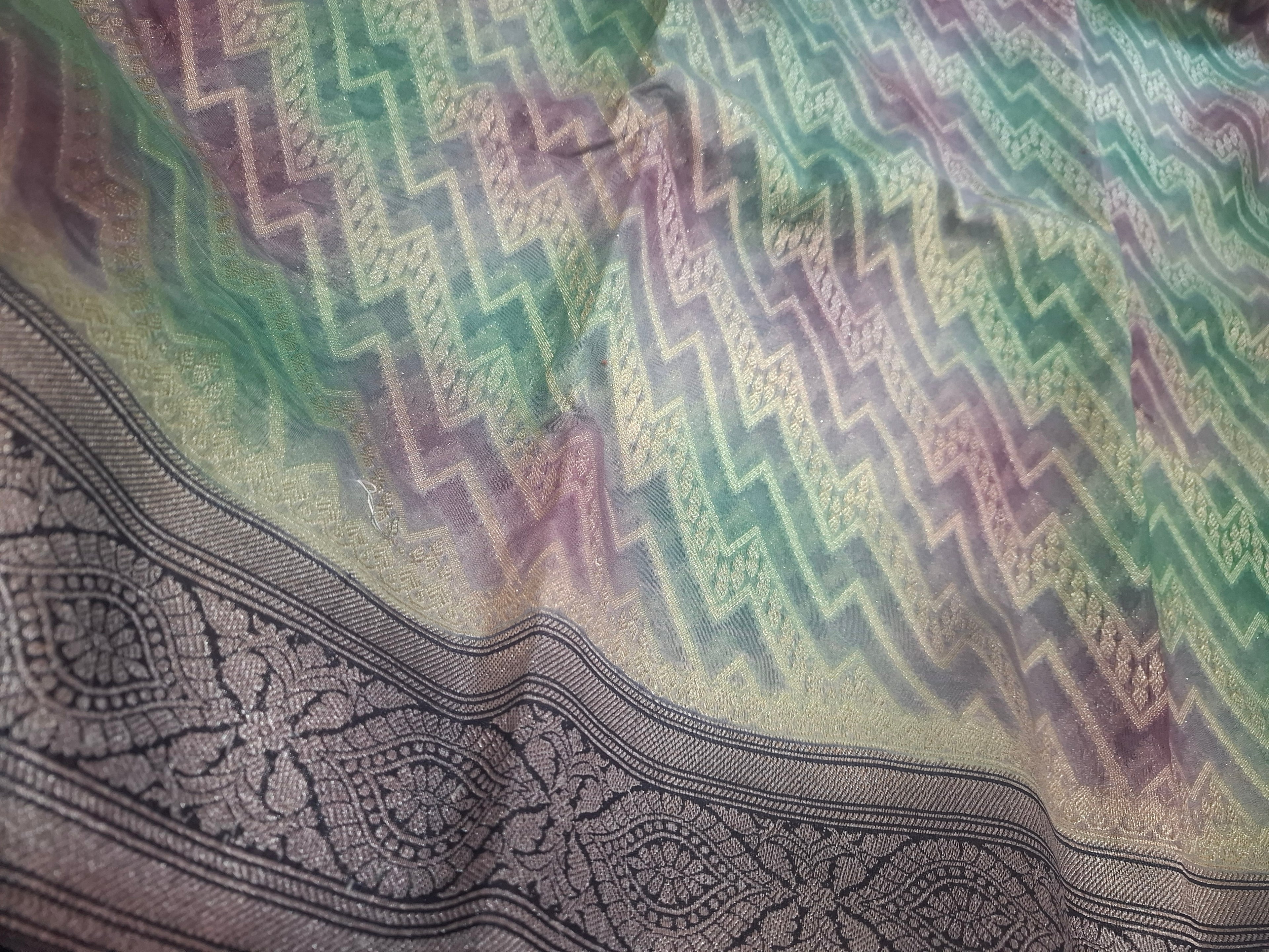 Shades of Green Kora Tissue silk jacquard weaving Banarasi saree