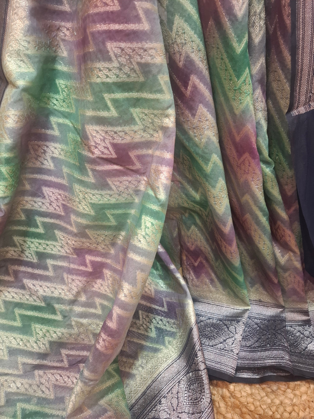 Shades of Green Kora Tissue silk jacquard weaving Banarasi saree