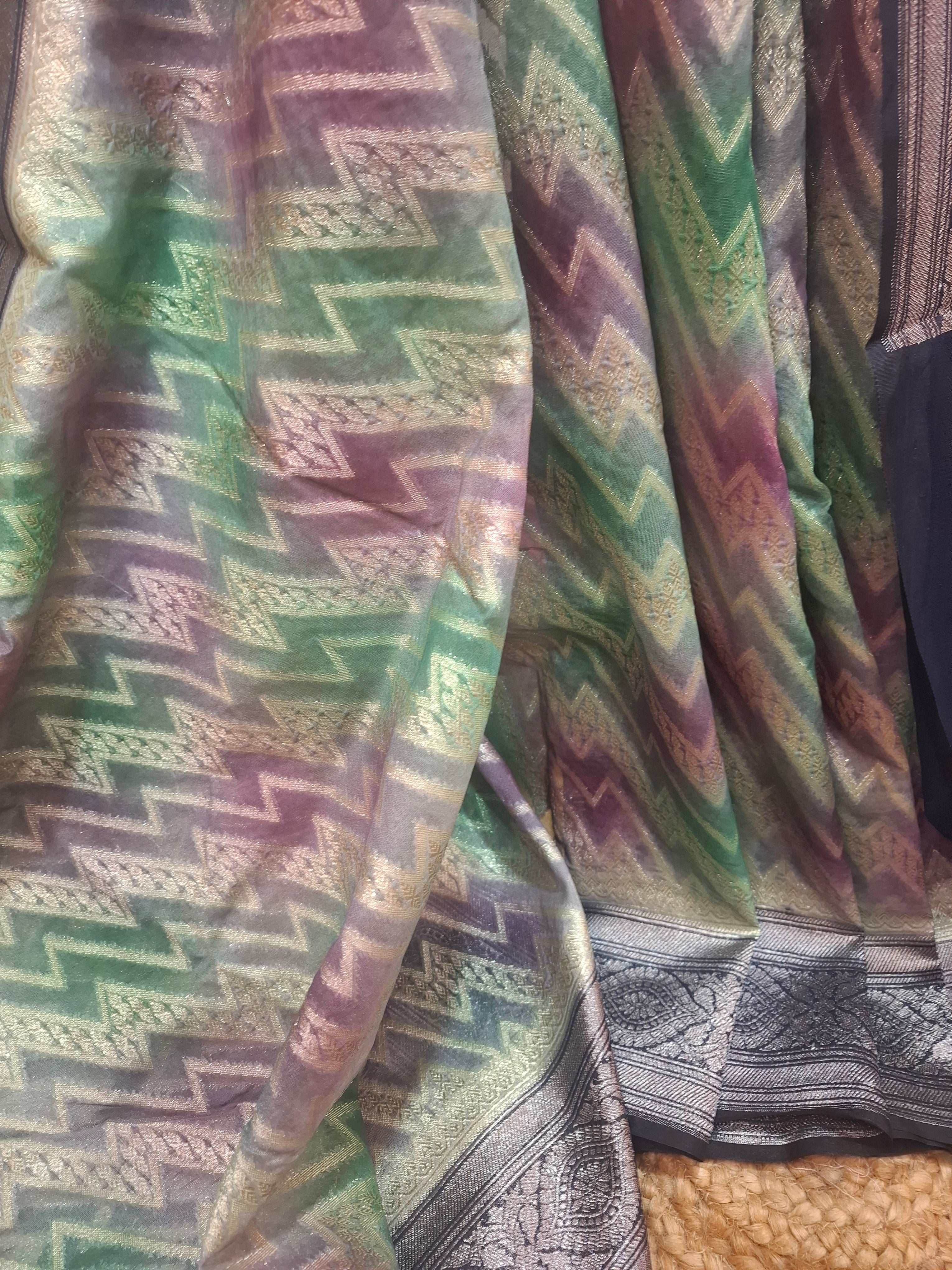 Shades of Green Kora Tissue silk jacquard weaving Banarasi saree