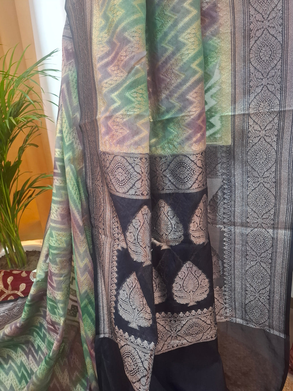 Shades of Green Kora Tissue silk jacquard weaving Banarasi saree