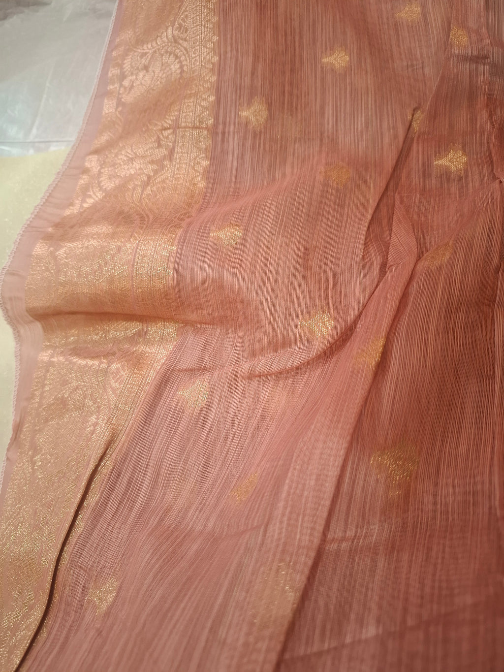 Peach blue Kora Tissue Banarasi Silk saree