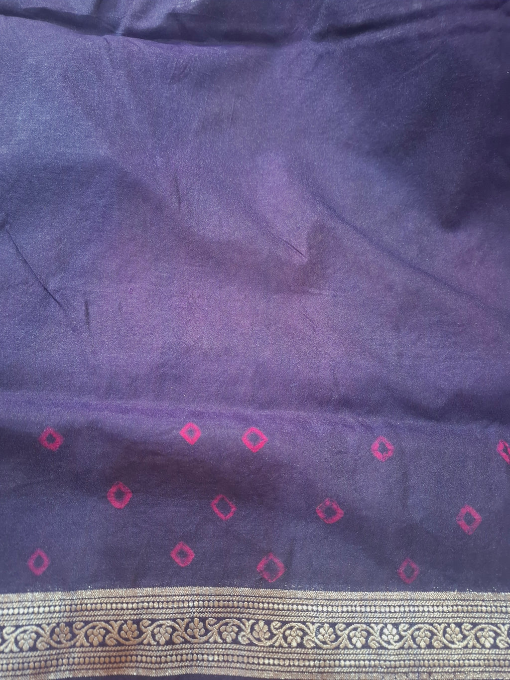 Navy blue silver zari bandhni design Banarasi silk saree