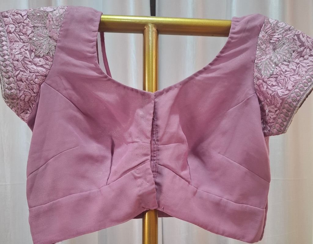 Shimmer georgette Pink Saree ready to wear with silver embroidered border