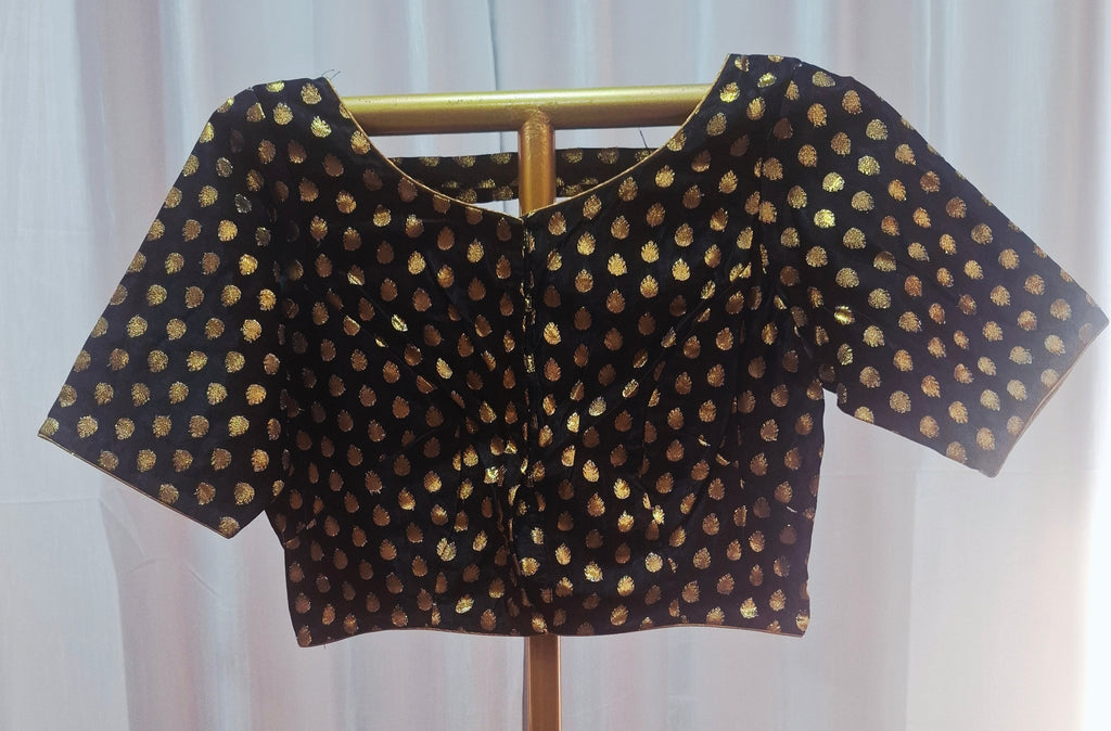Black soft organza with golden booti ready to wear saree