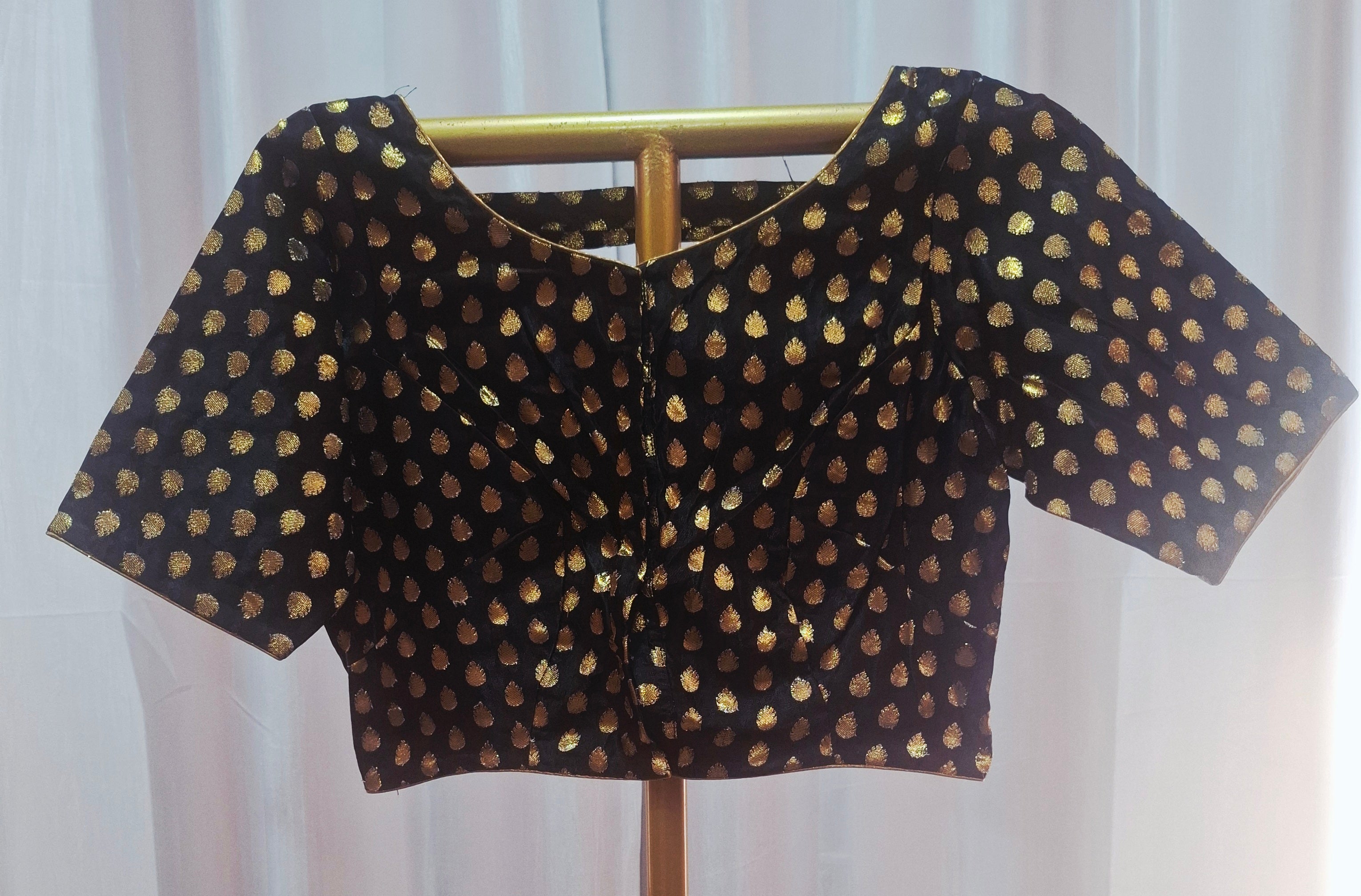 Black soft organza with golden booti ready to wear saree