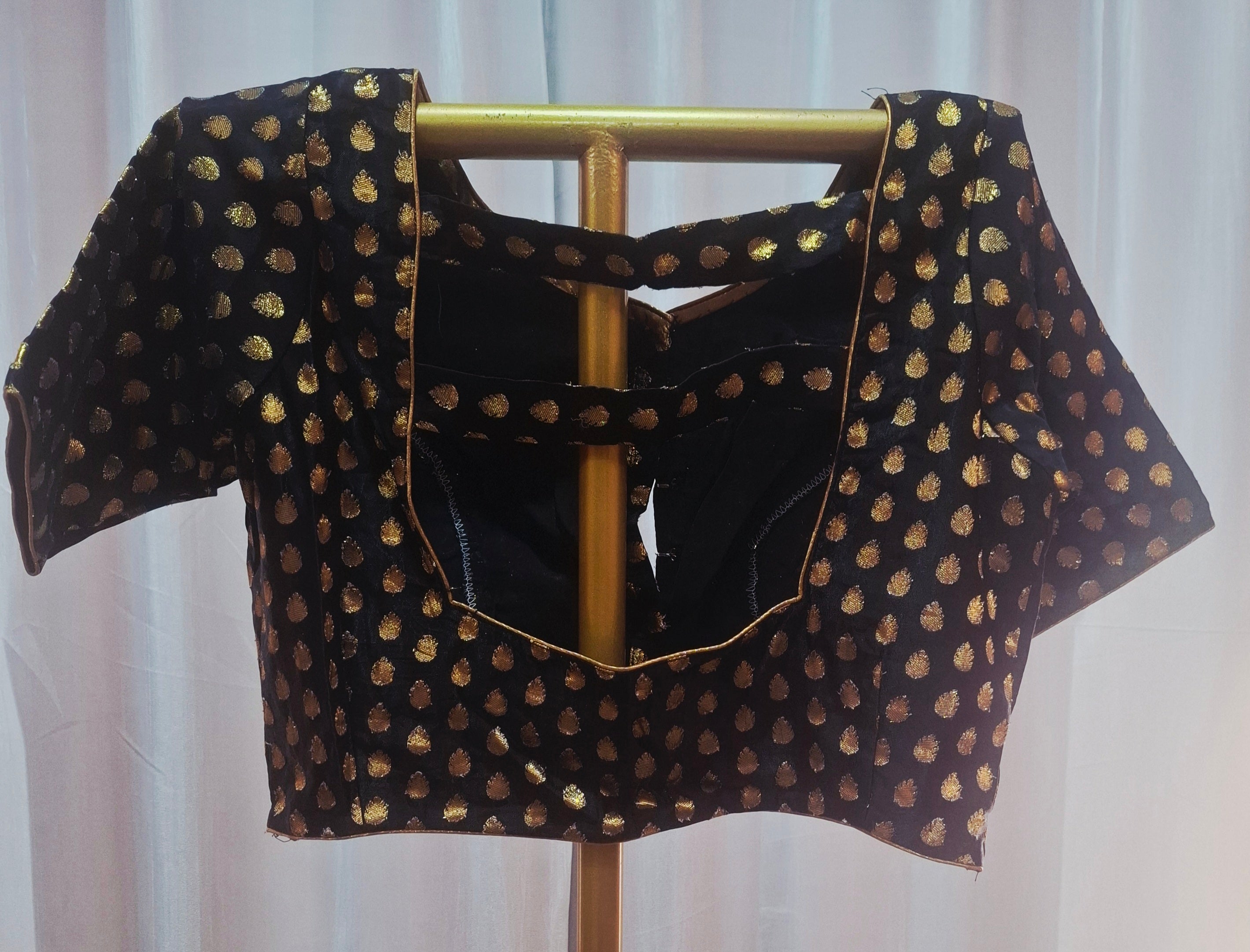 Black soft organza with golden booti ready to wear saree