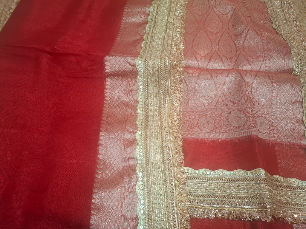 Red premium tissue maharani saree