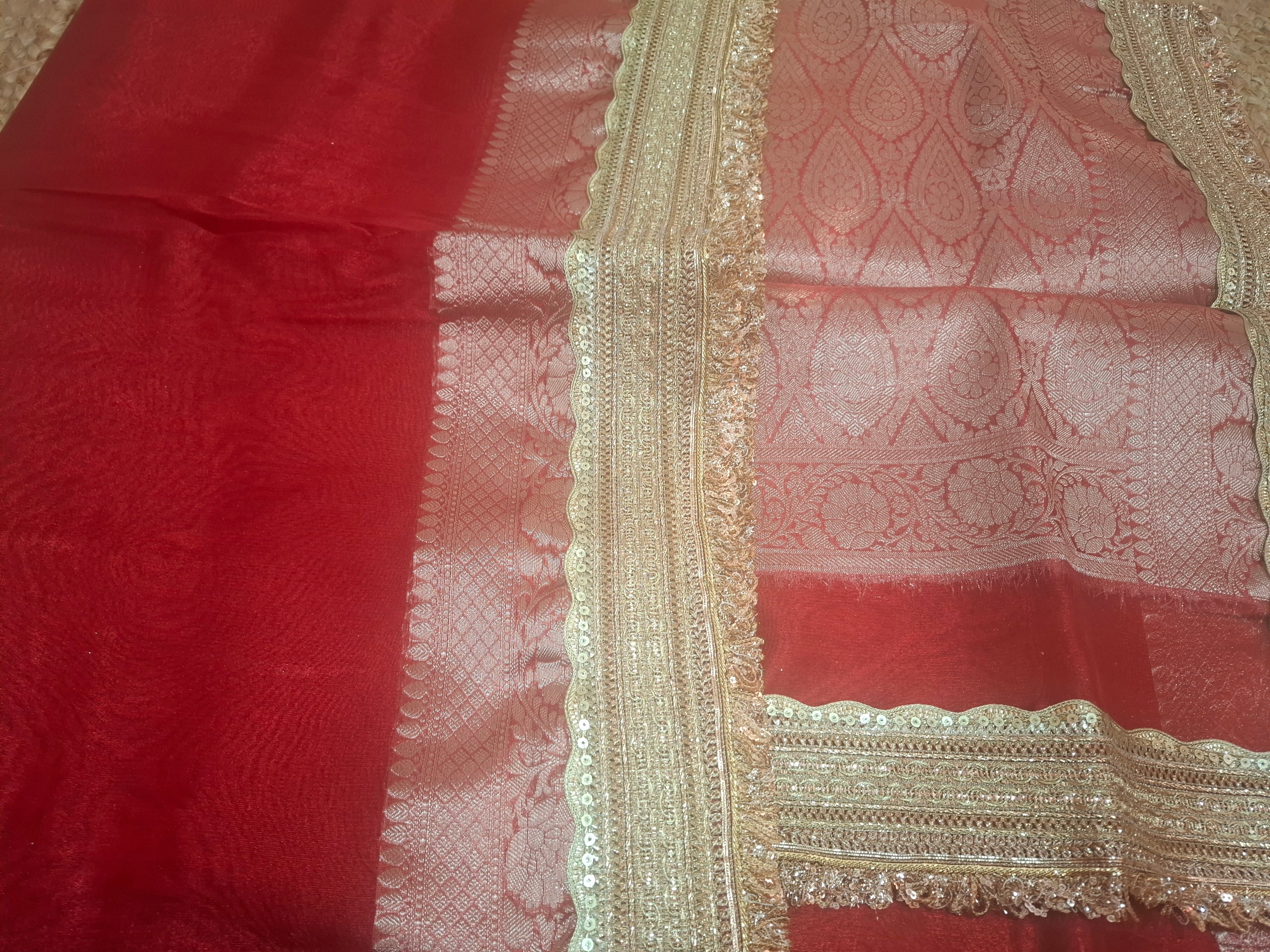 Red premium tissue maharani saree