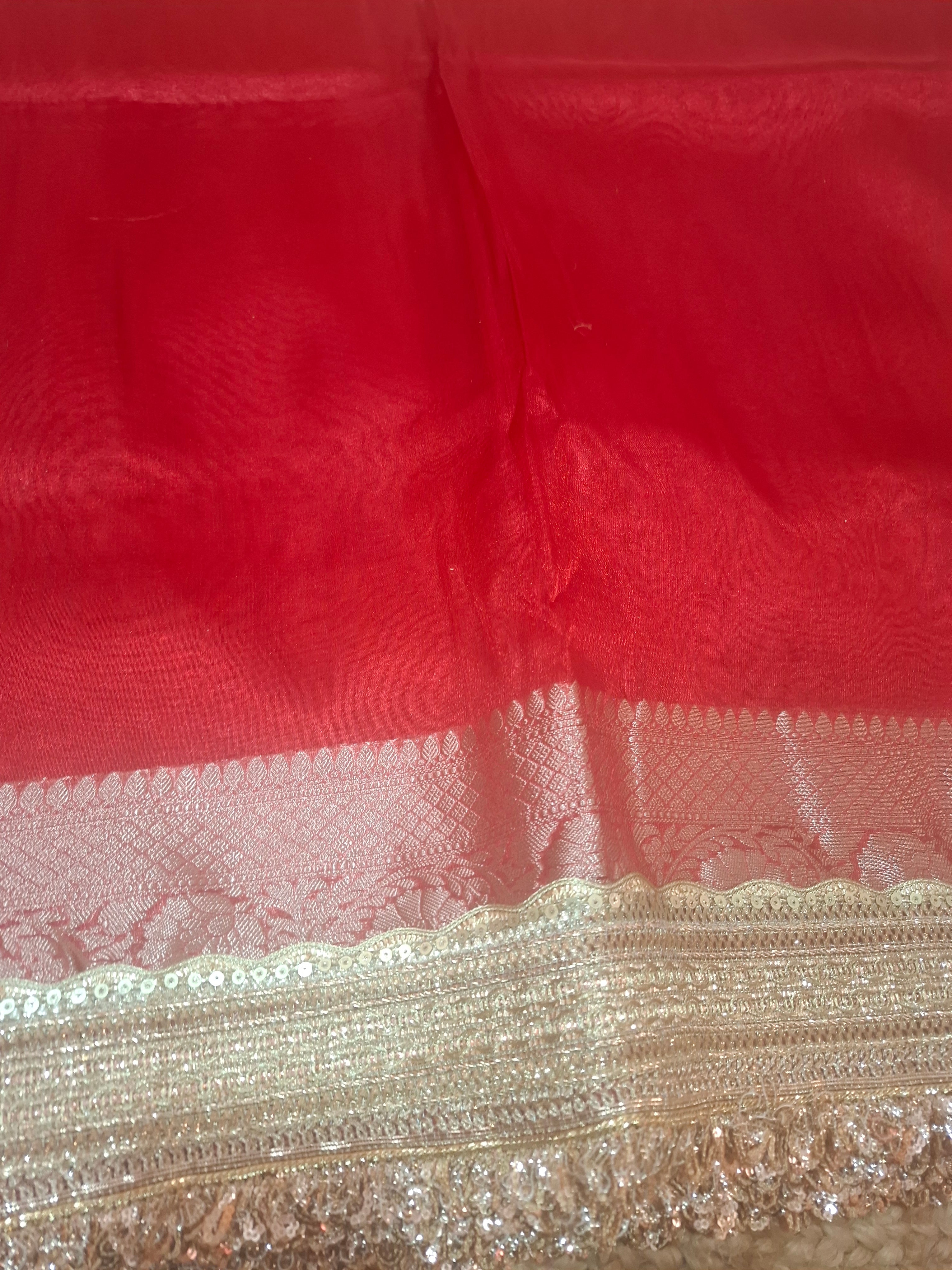 Red premium tissue maharani saree