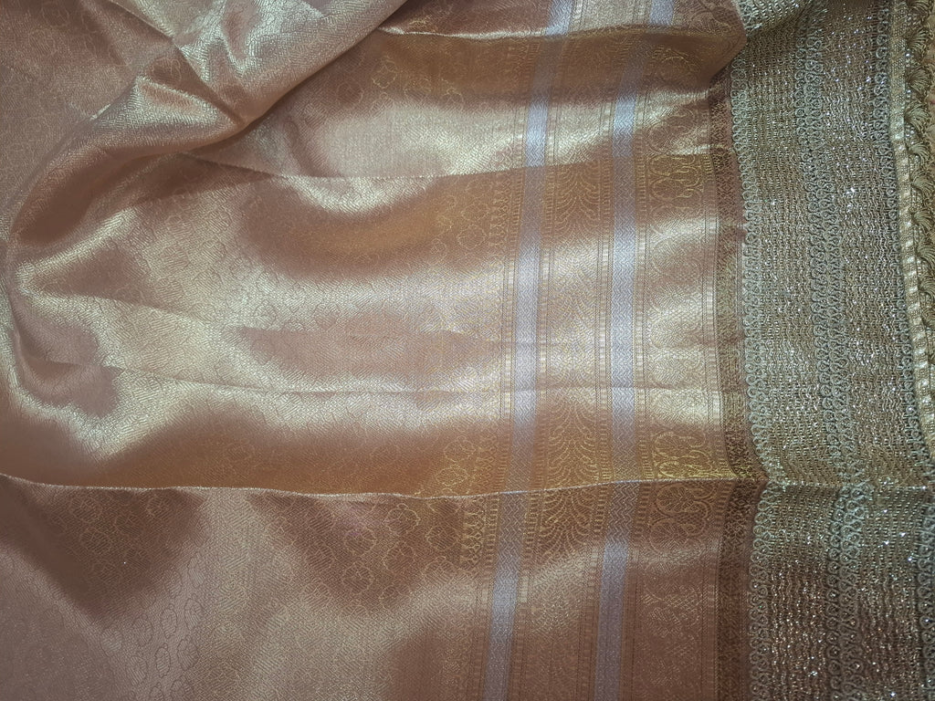 Pink and gold Pure Diamond Tissue Silk Banarasi Saree