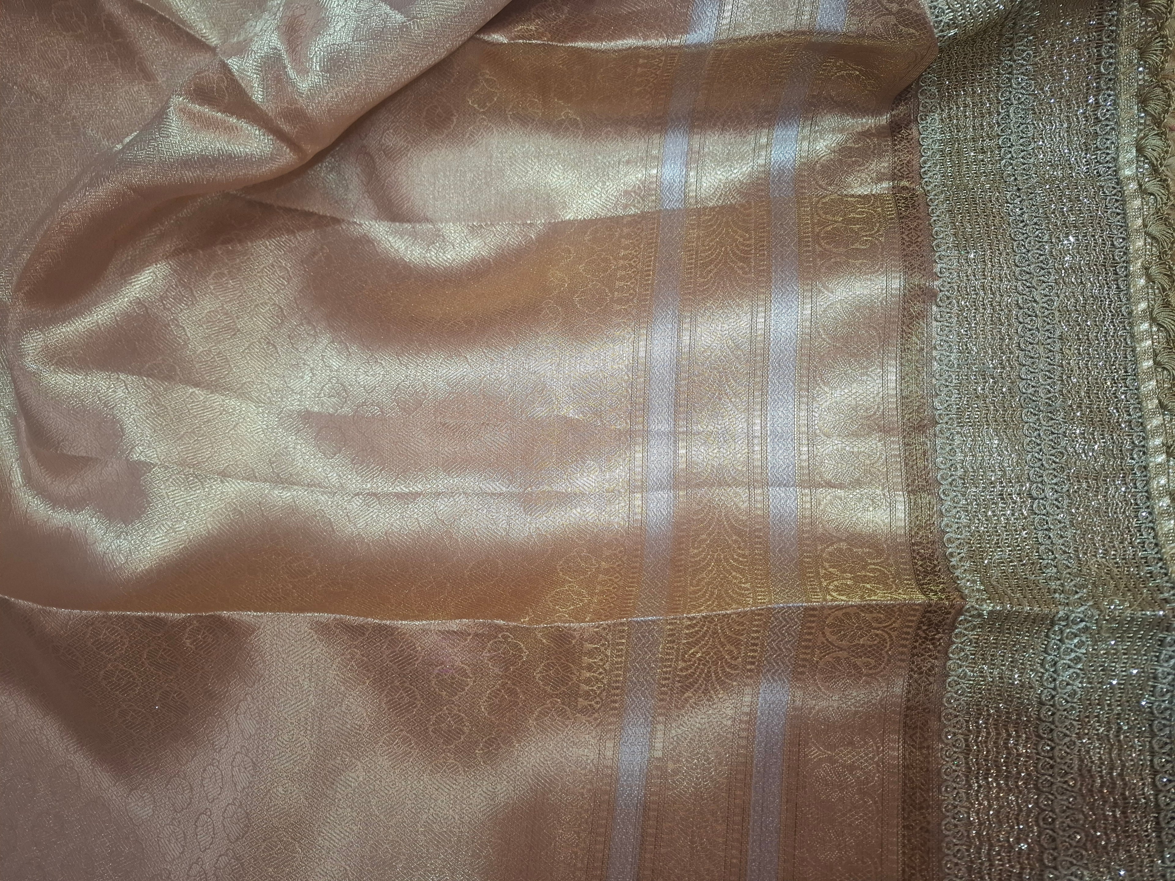 Pink and gold Pure Diamond Tissue Silk Banarasi Saree