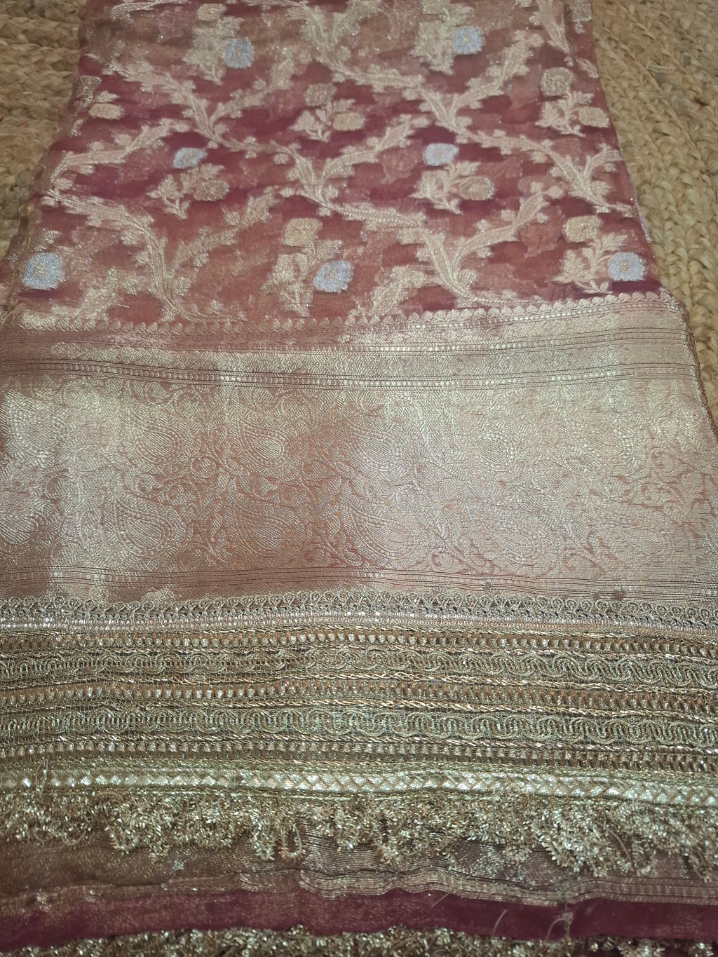Maroon gold Pure Diamond Tissue Silk Banarasi Saree