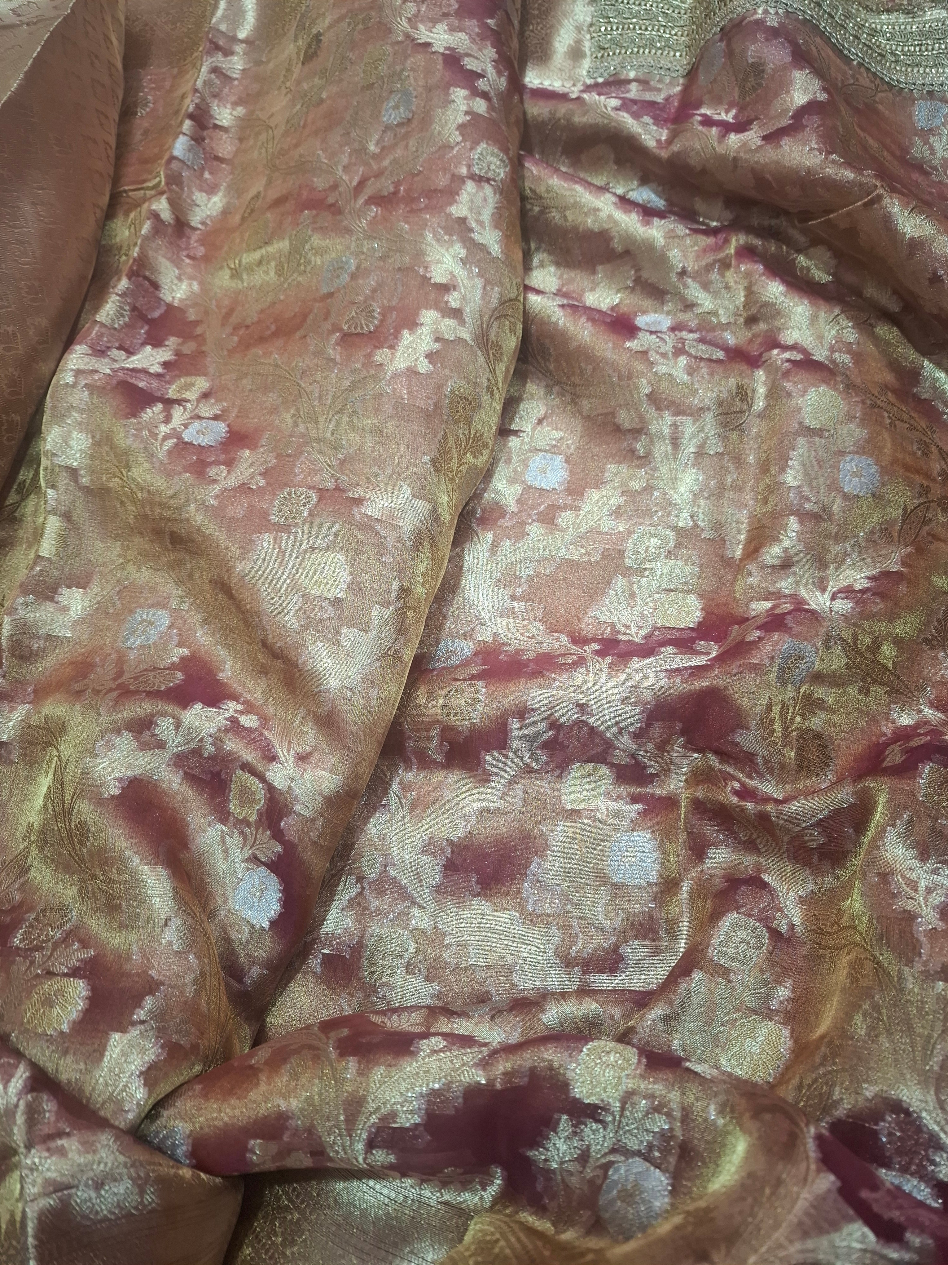 Maroon gold Pure Diamond Tissue Silk Banarasi Saree
