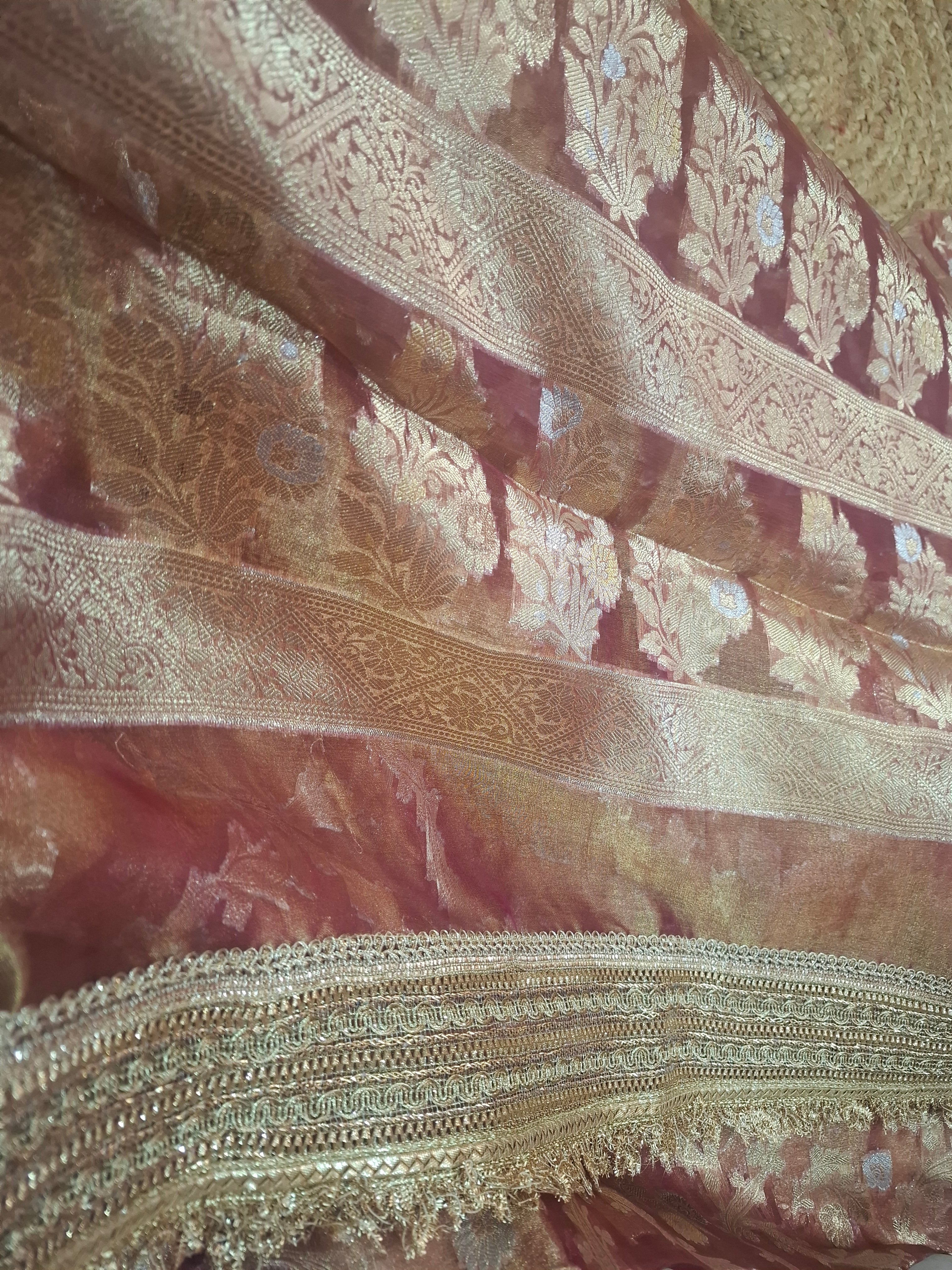 Wine and gold Pure Diamond Tissue Silk Banarasi saree