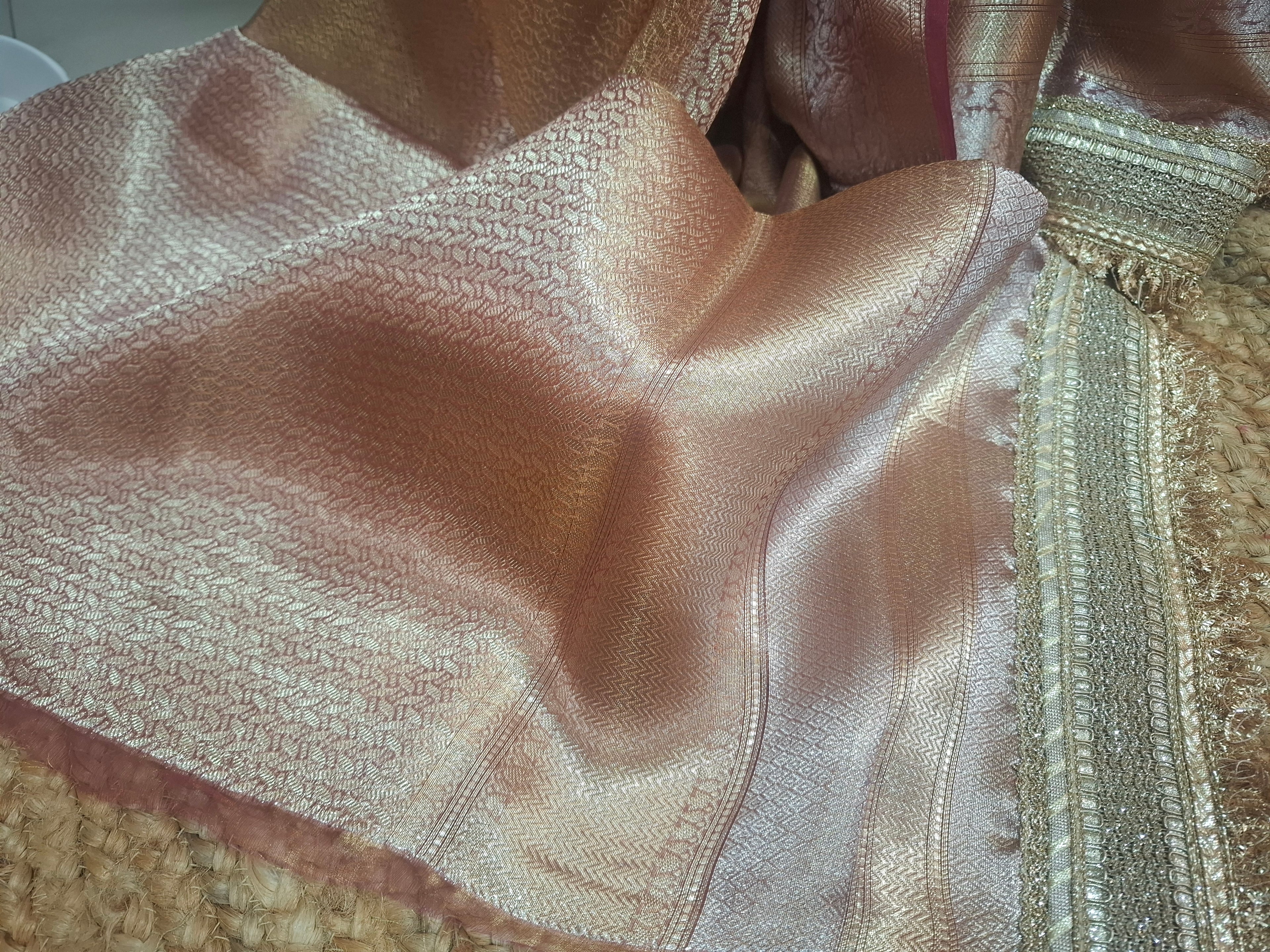 Wine and gold Pure Diamond Tissue Silk Banarasi saree