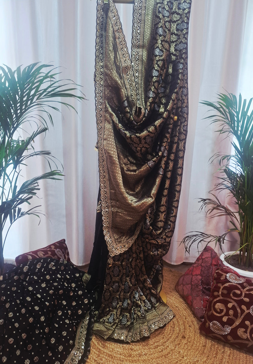 Black heavy zari Pure Khaddi Banarasi Saree