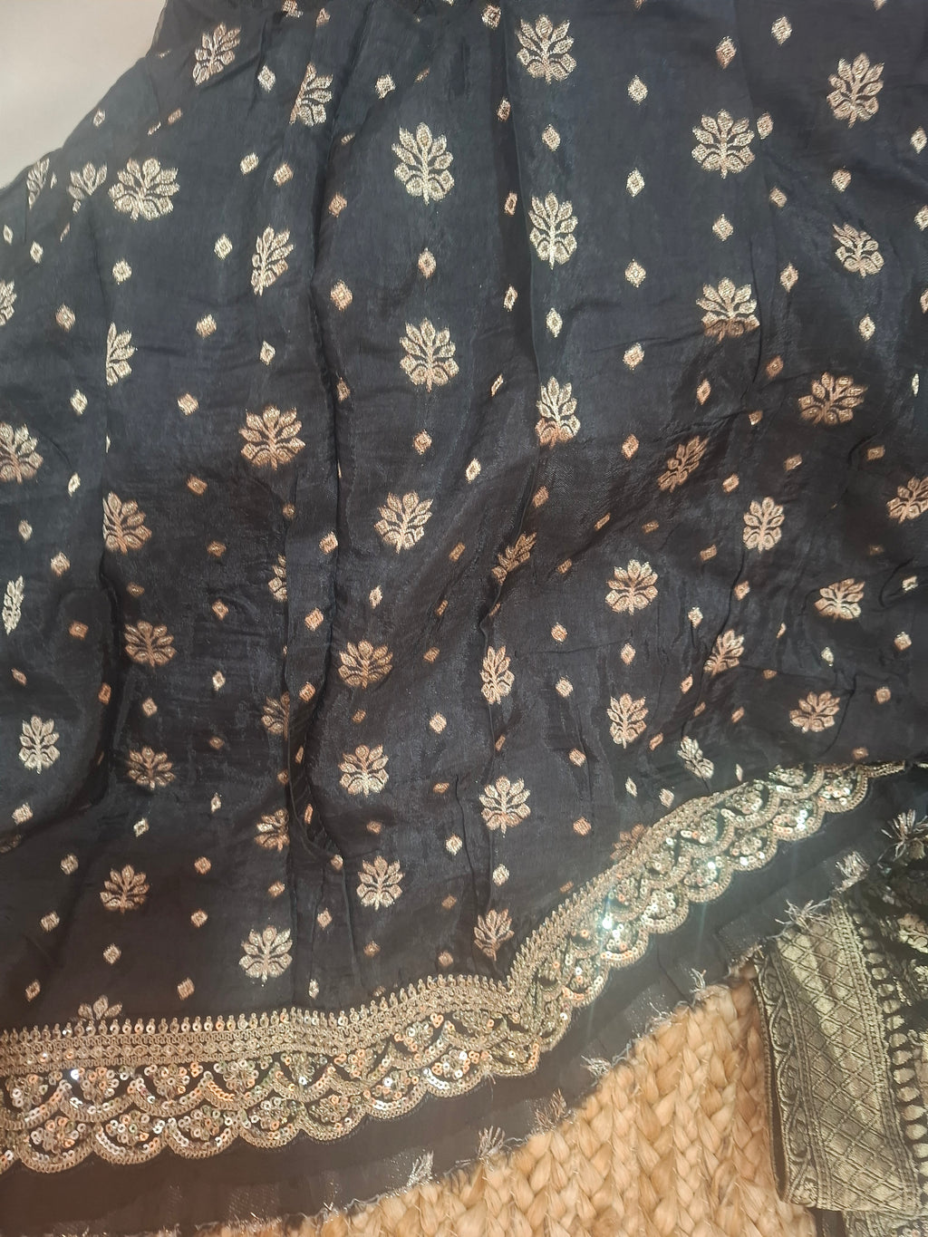 Black heavy zari Pure Khaddi Banarasi Saree