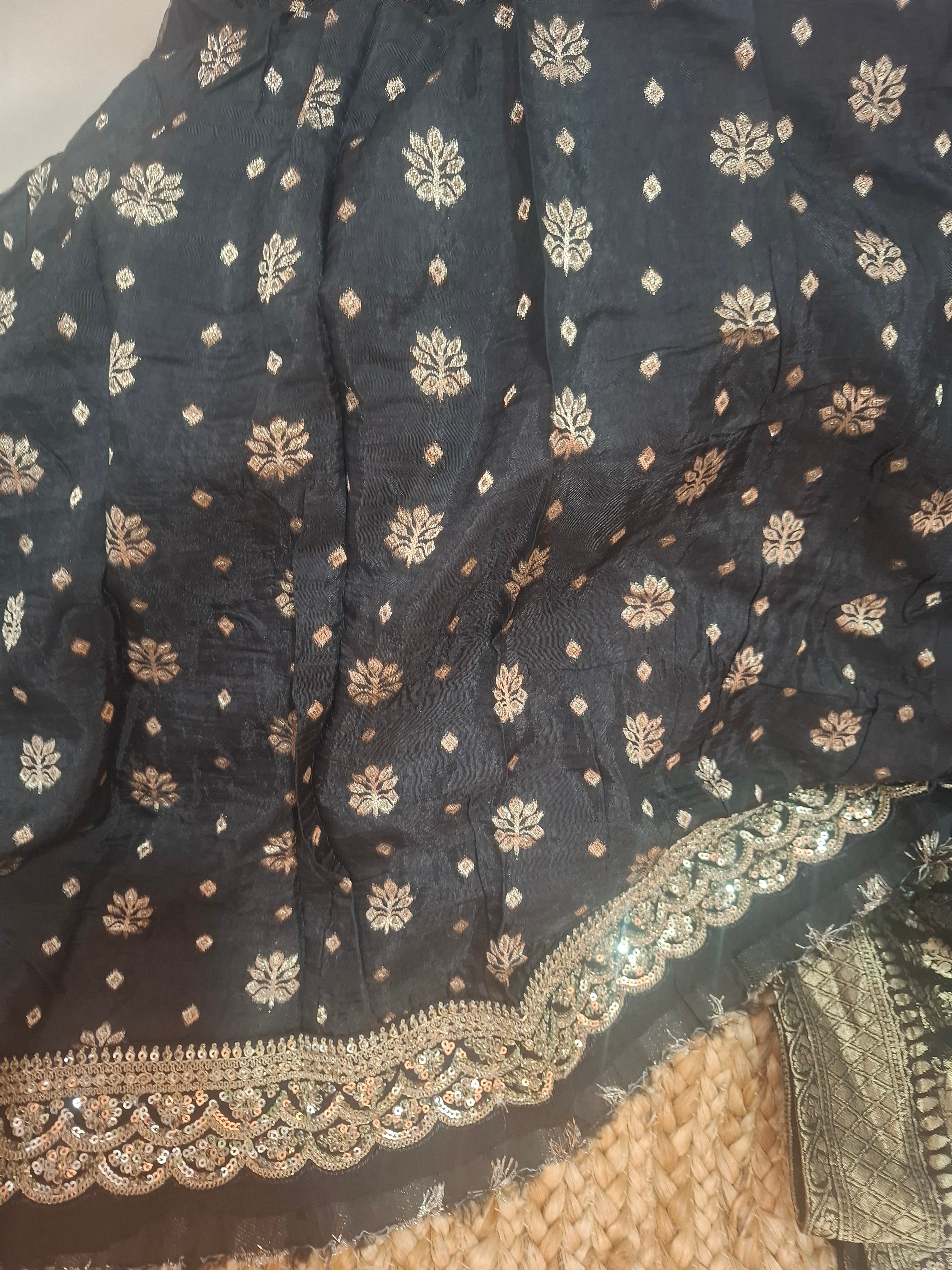 Black heavy zari Pure Khaddi Banarasi Saree