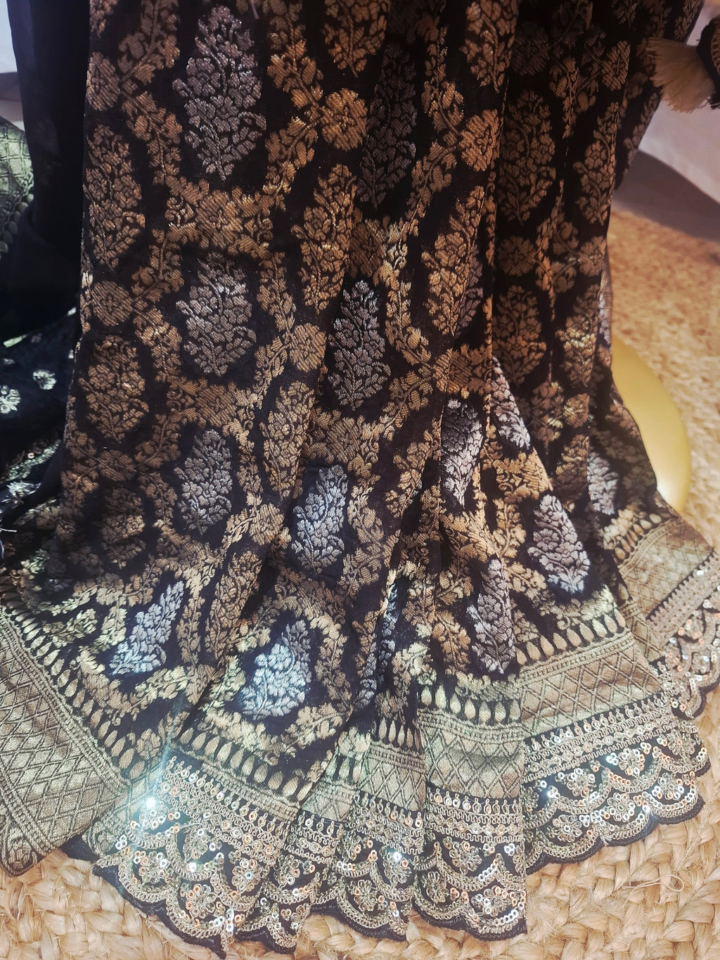 Black heavy zari Pure Khaddi Banarasi Saree