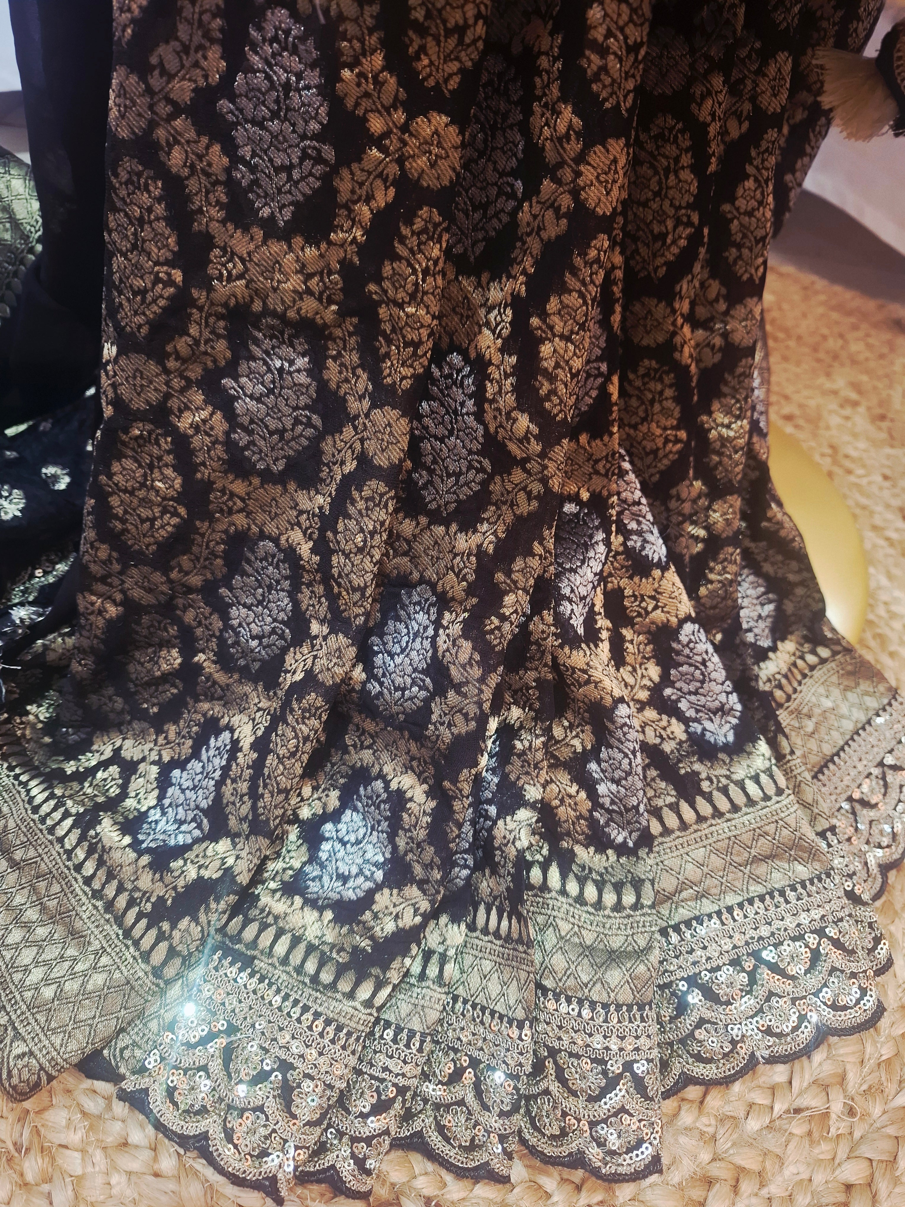 Black heavy zari Pure Khaddi Banarasi Saree