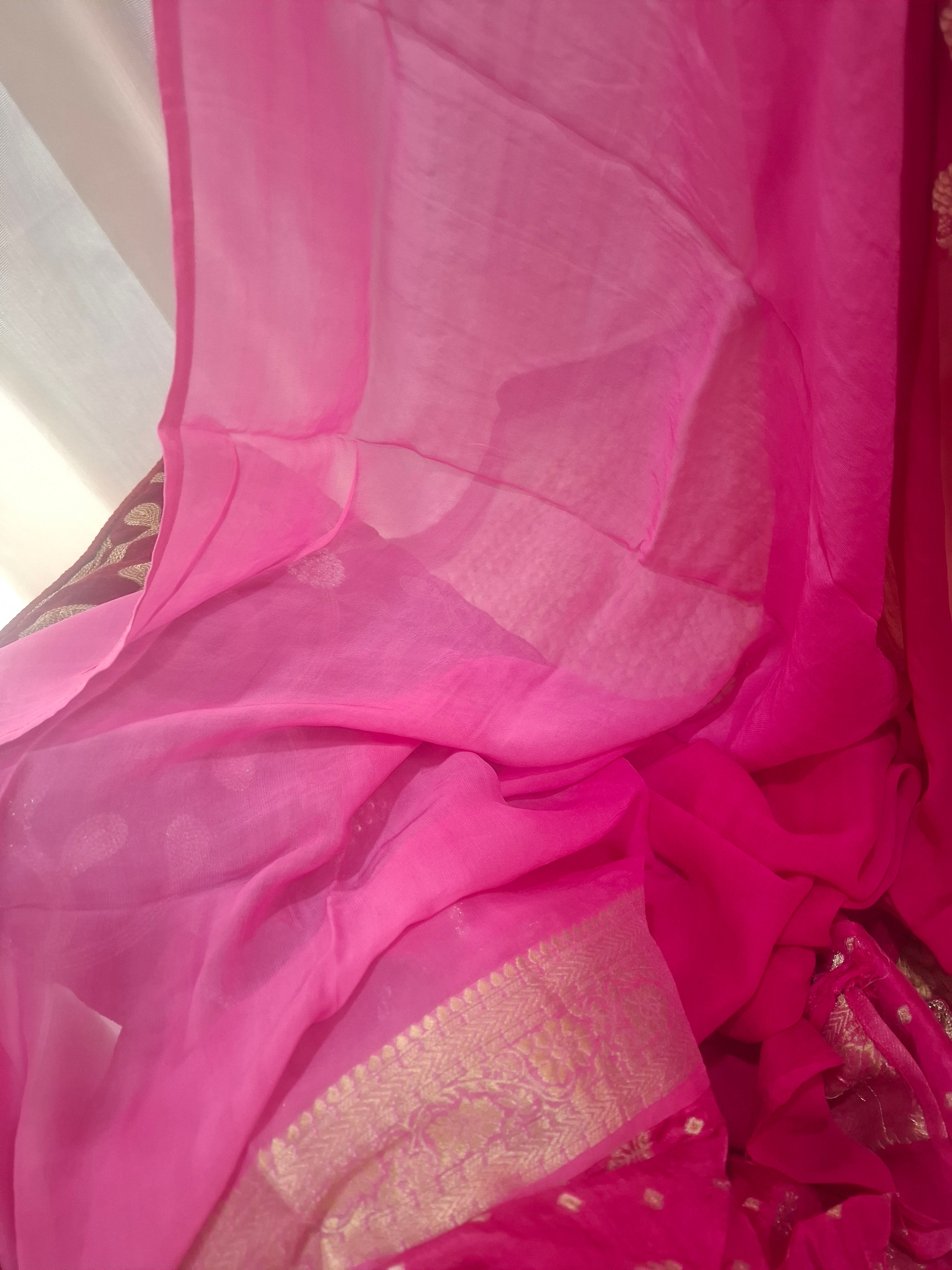 Shades of Pink Pure Khaddi georgette Banarasi Saree