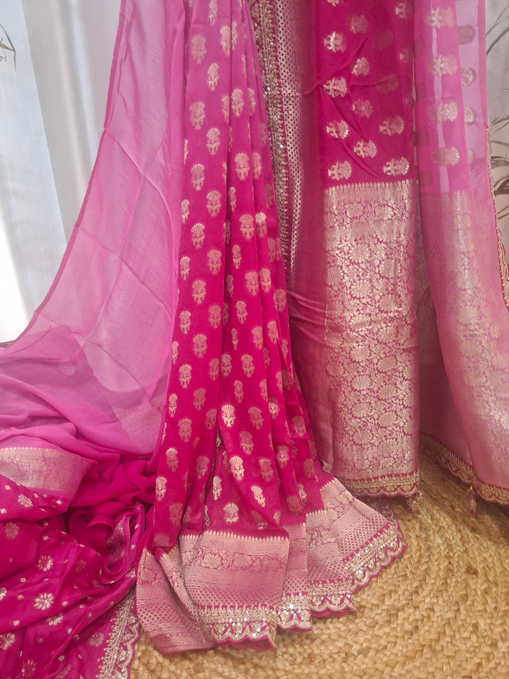 Shades of Pink Pure Khaddi georgette Banarasi Saree