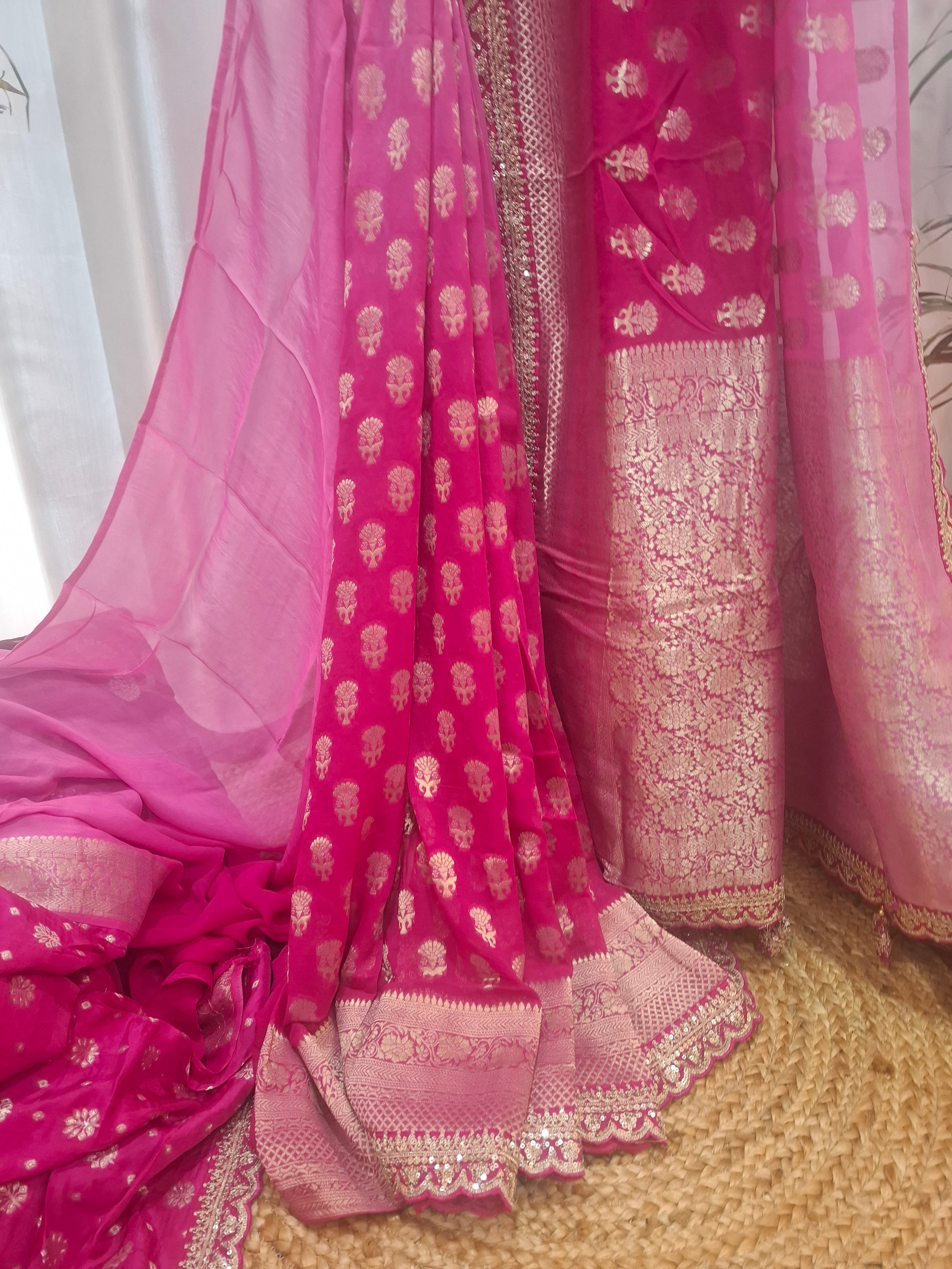 Shades of Pink Pure Khaddi georgette Banarasi Saree