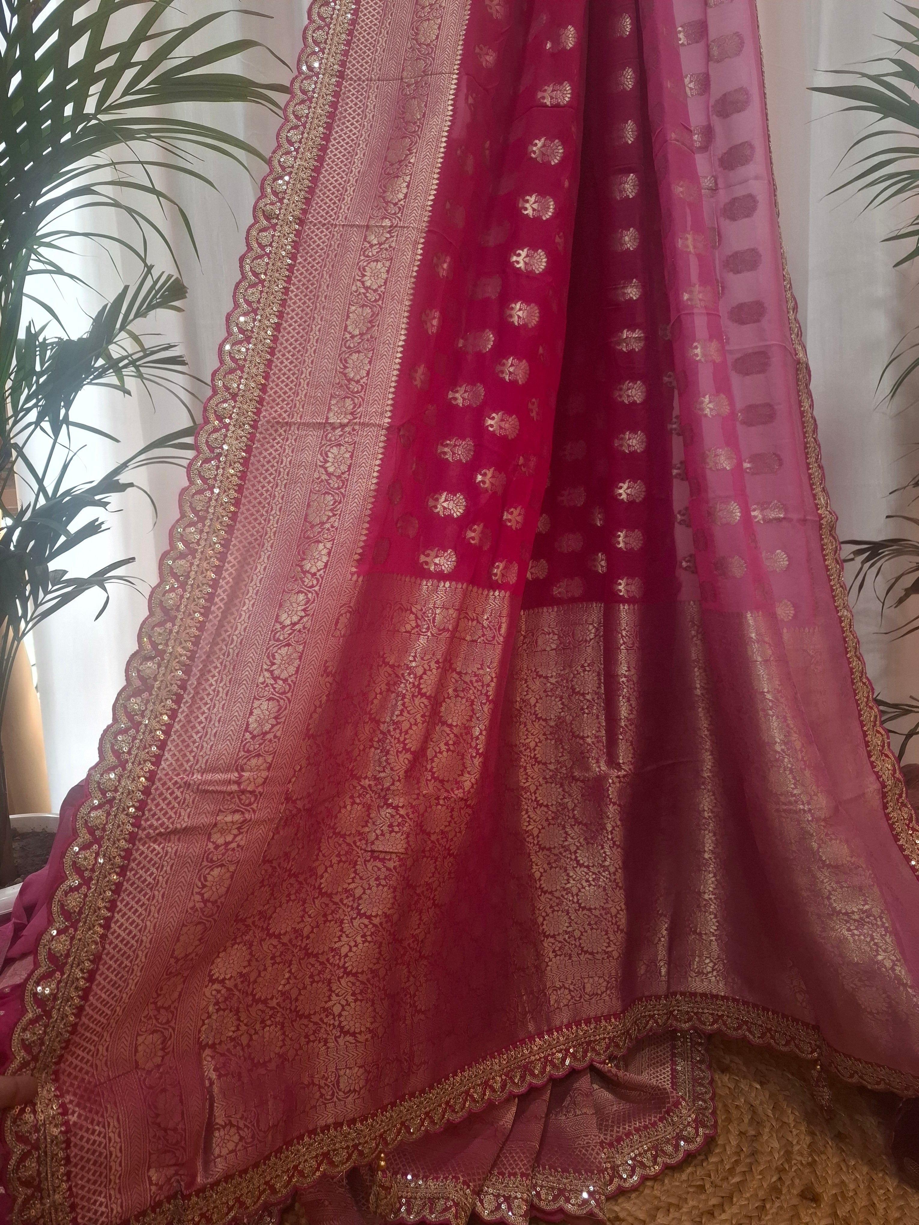 Shades of Pink Pure Khaddi georgette Banarasi Saree