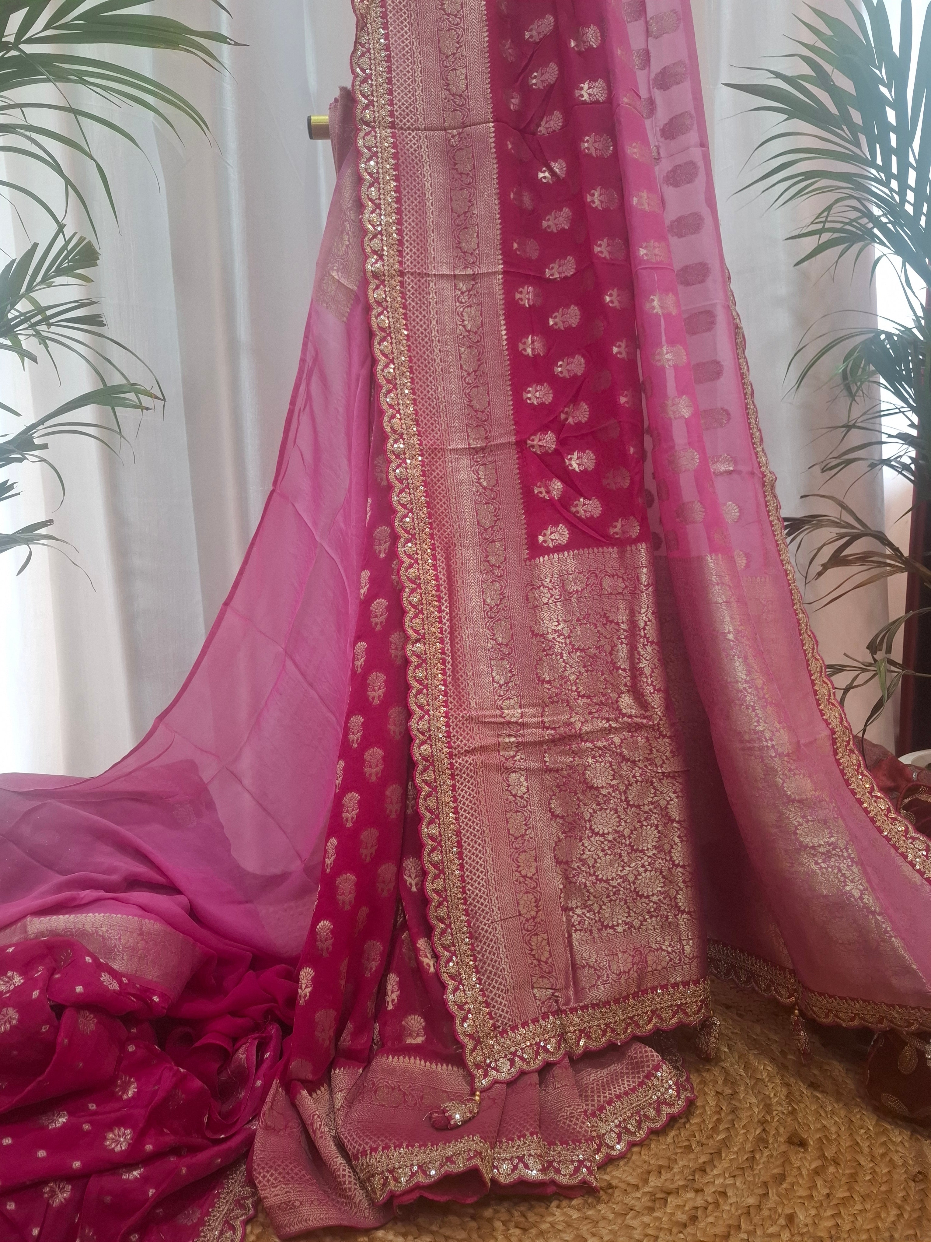 Shades of Pink Pure Khaddi georgette Banarasi Saree