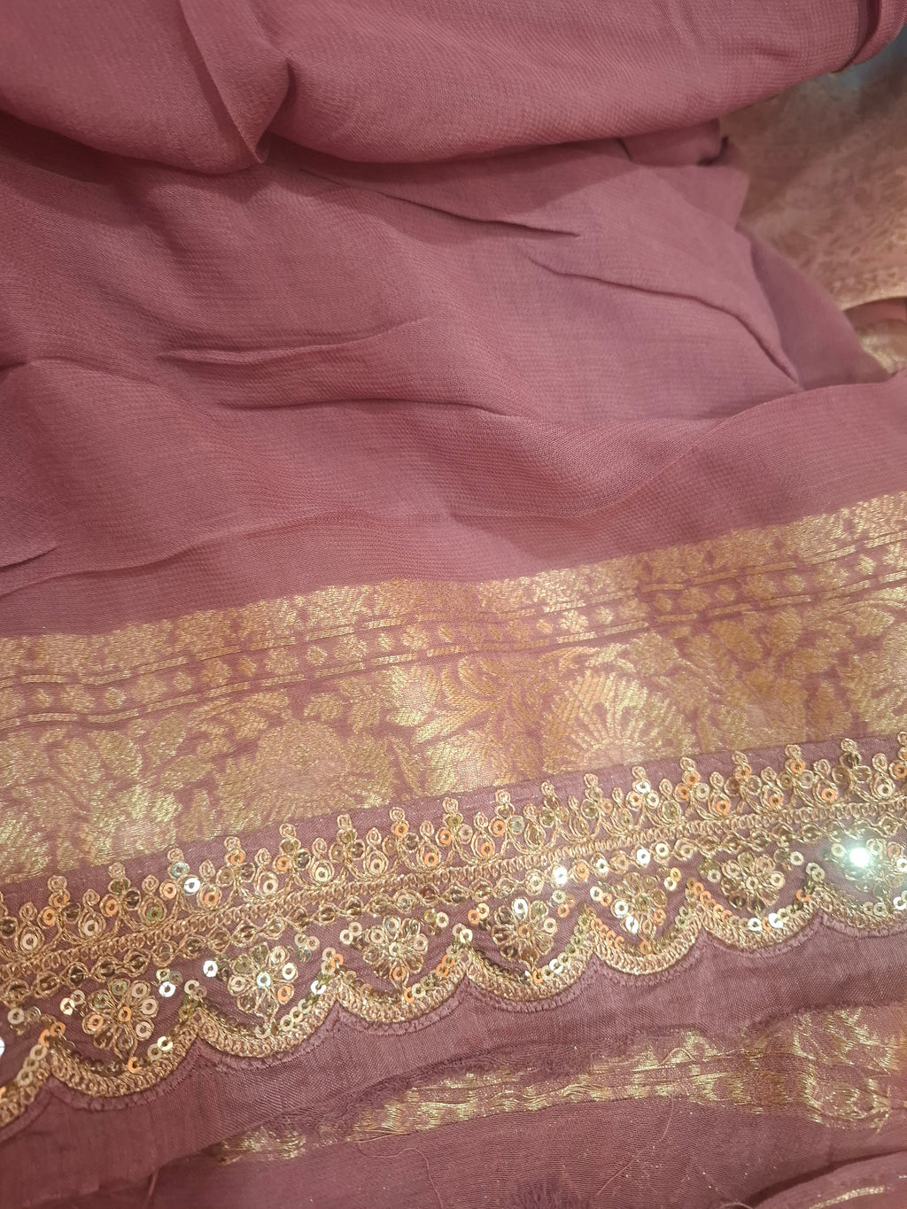 Blue and Mauve Pure Khaddi Georgette Banarasi Saree