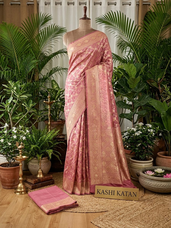 Mauve-Pink Pure Katan Handloom Banarasi Saree